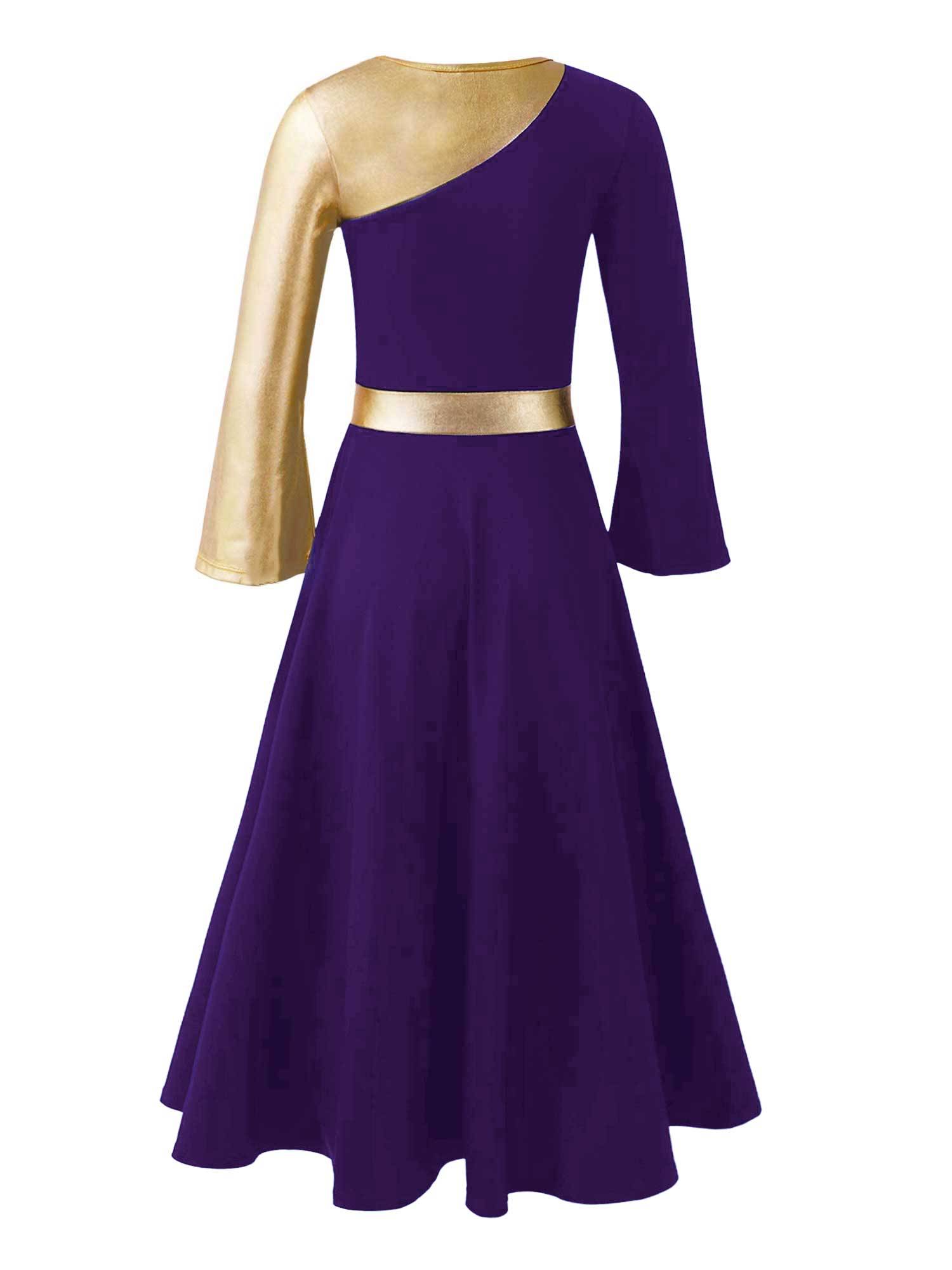 Kids Girls Bell Sleeve Praise Church Worship Dance Loose Midi Dress