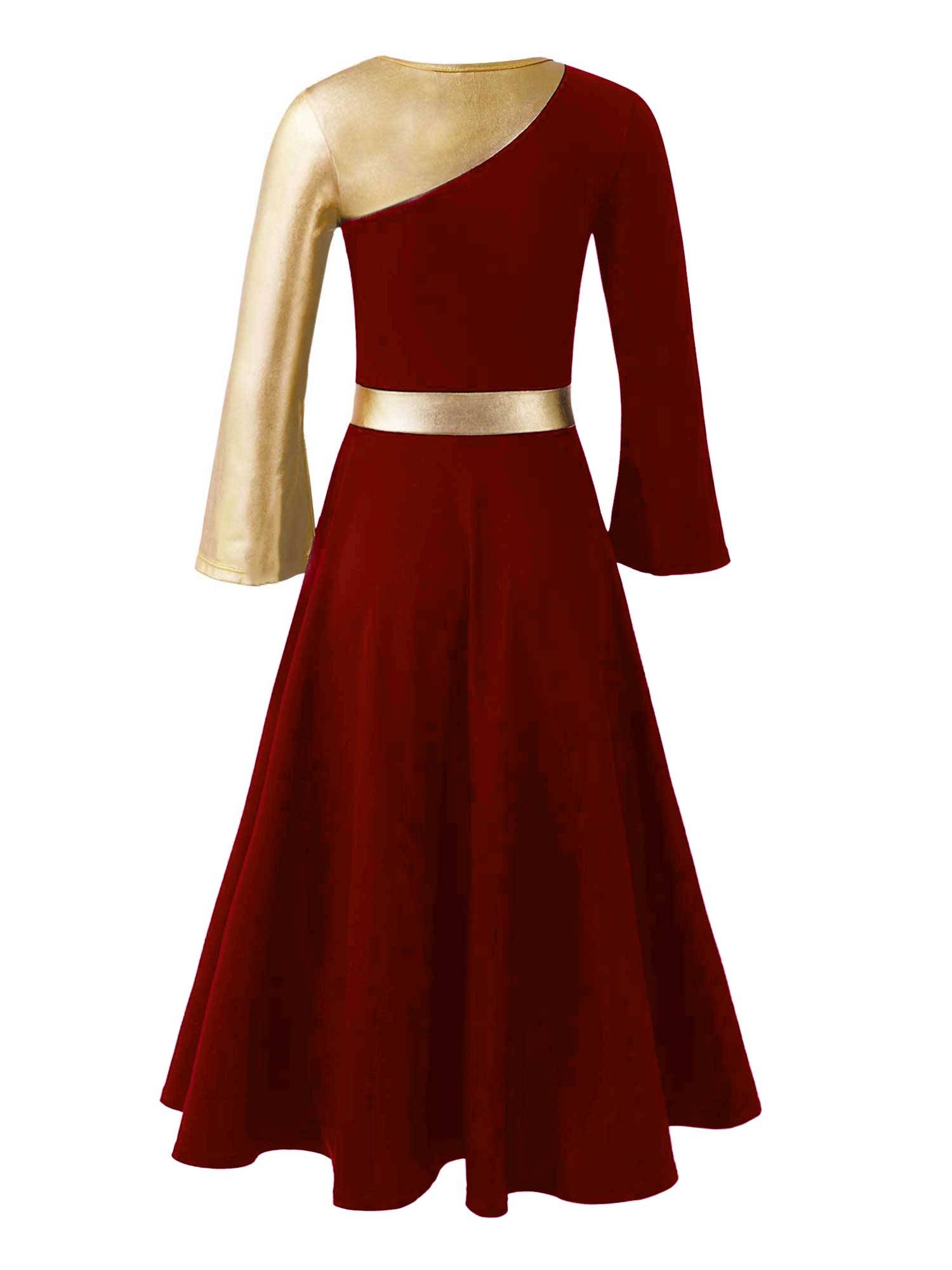 Kids Girls Bell Sleeve Praise Church Worship Dance Loose Midi Dress