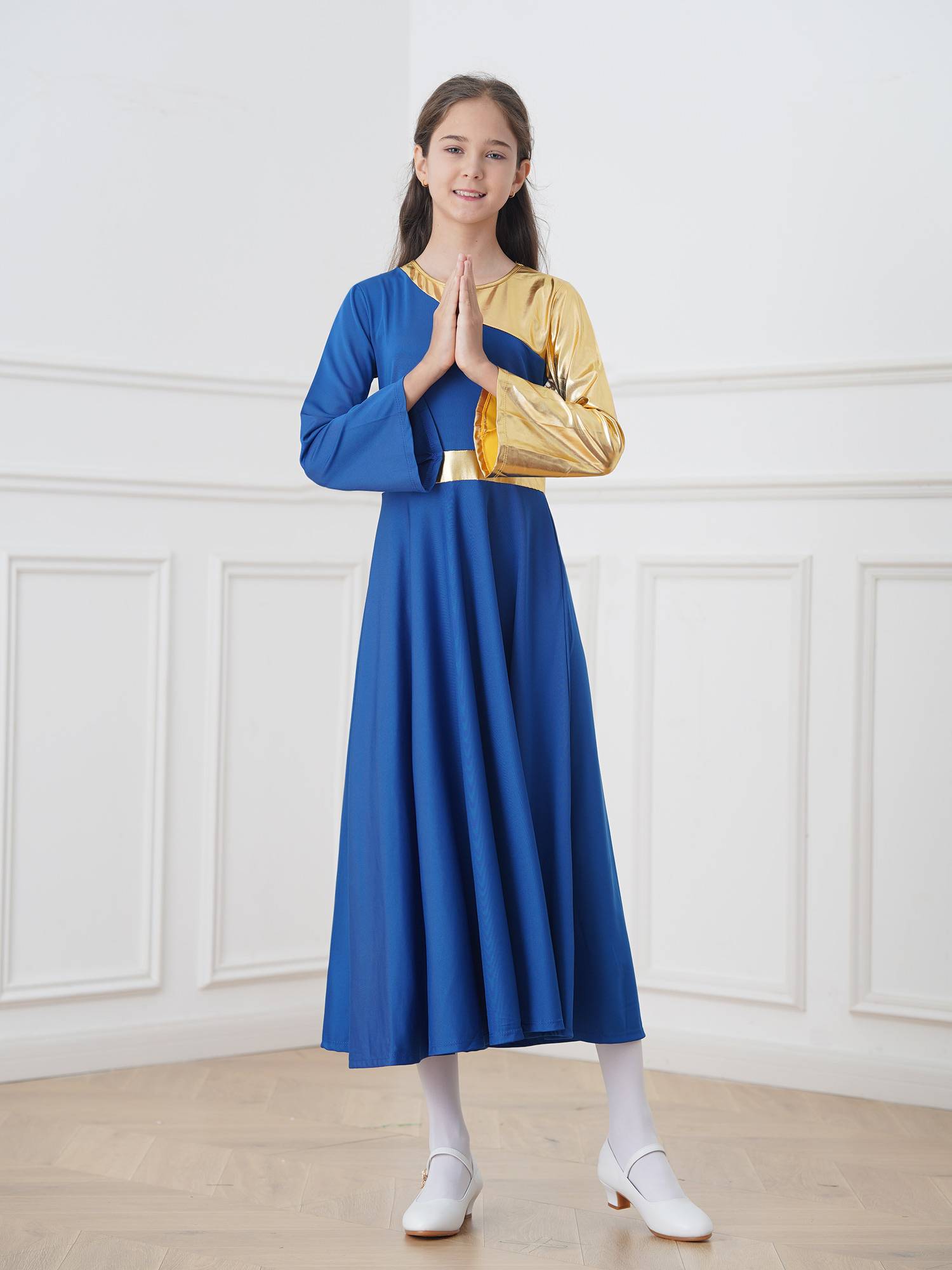 Kids Girls Bell Sleeve Praise Church Worship Dance Loose Midi Dress