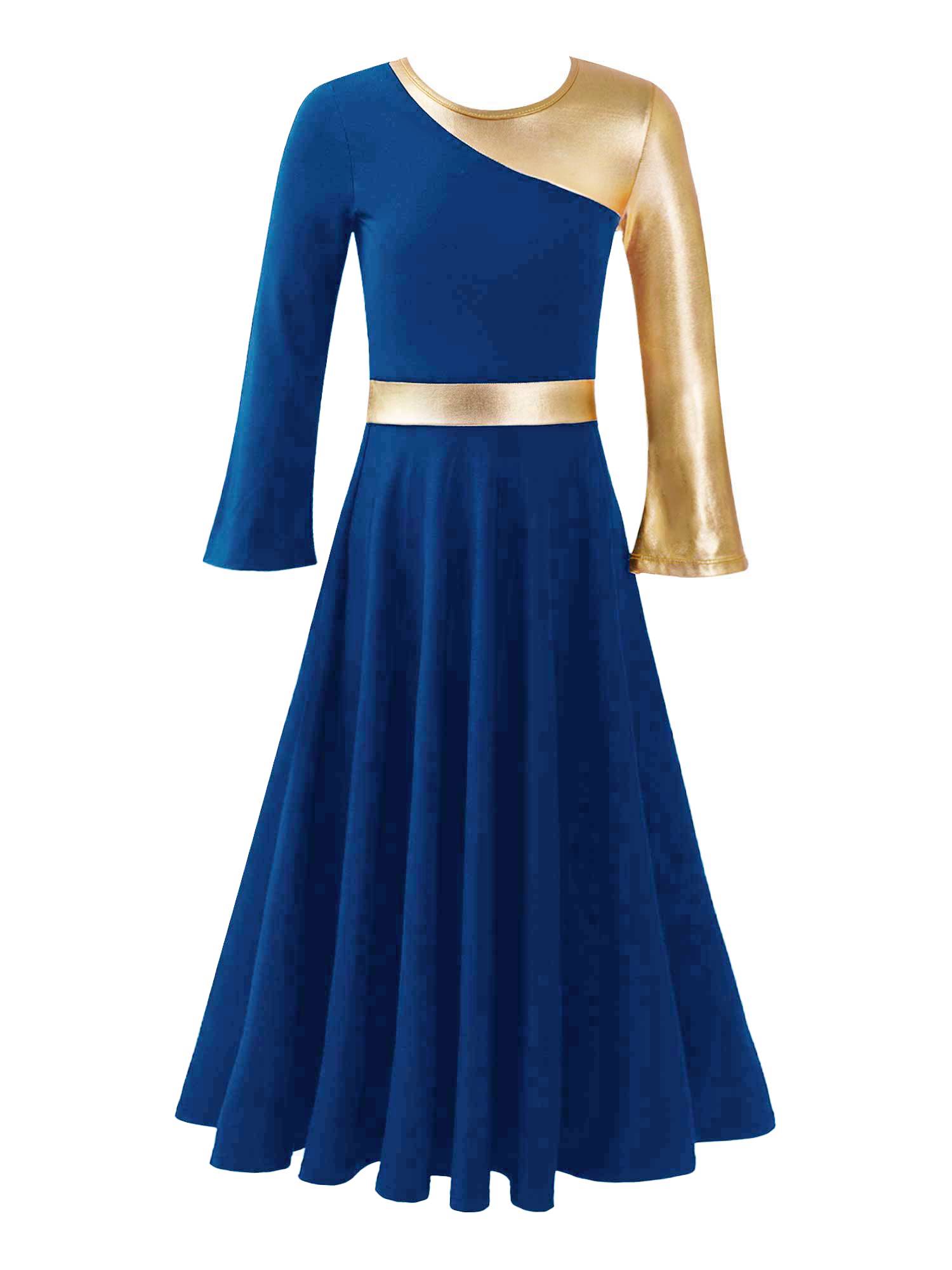 Kids Girls Bell Sleeve Praise Church Worship Dance Loose Midi Dress