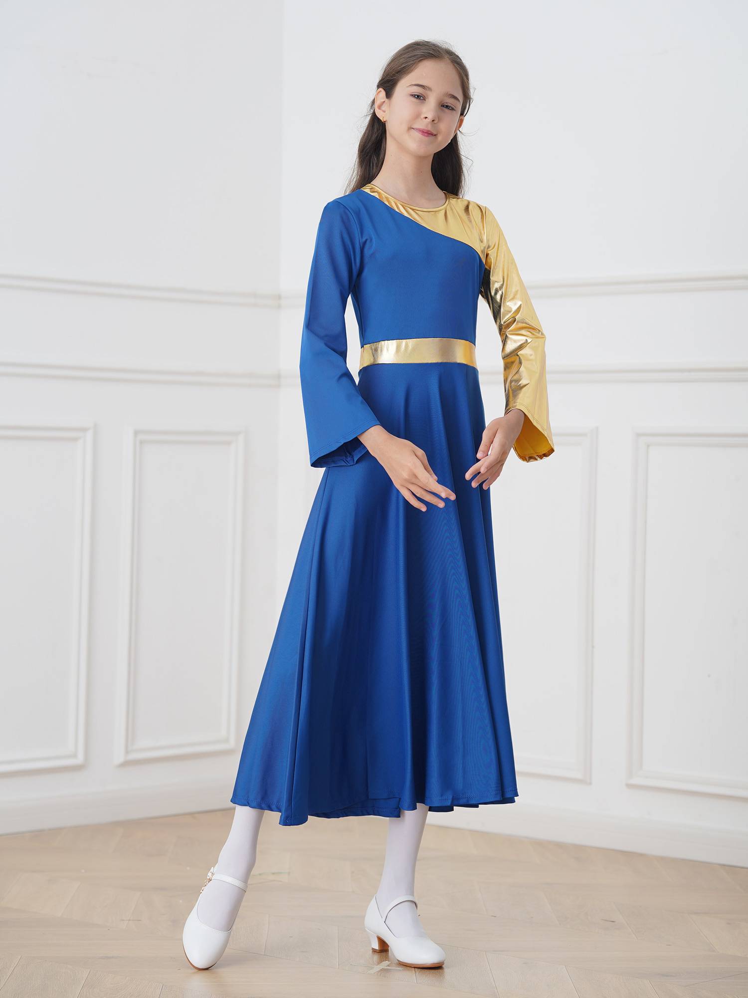 Kids Girls Bell Sleeve Praise Church Worship Dance Loose Midi Dress