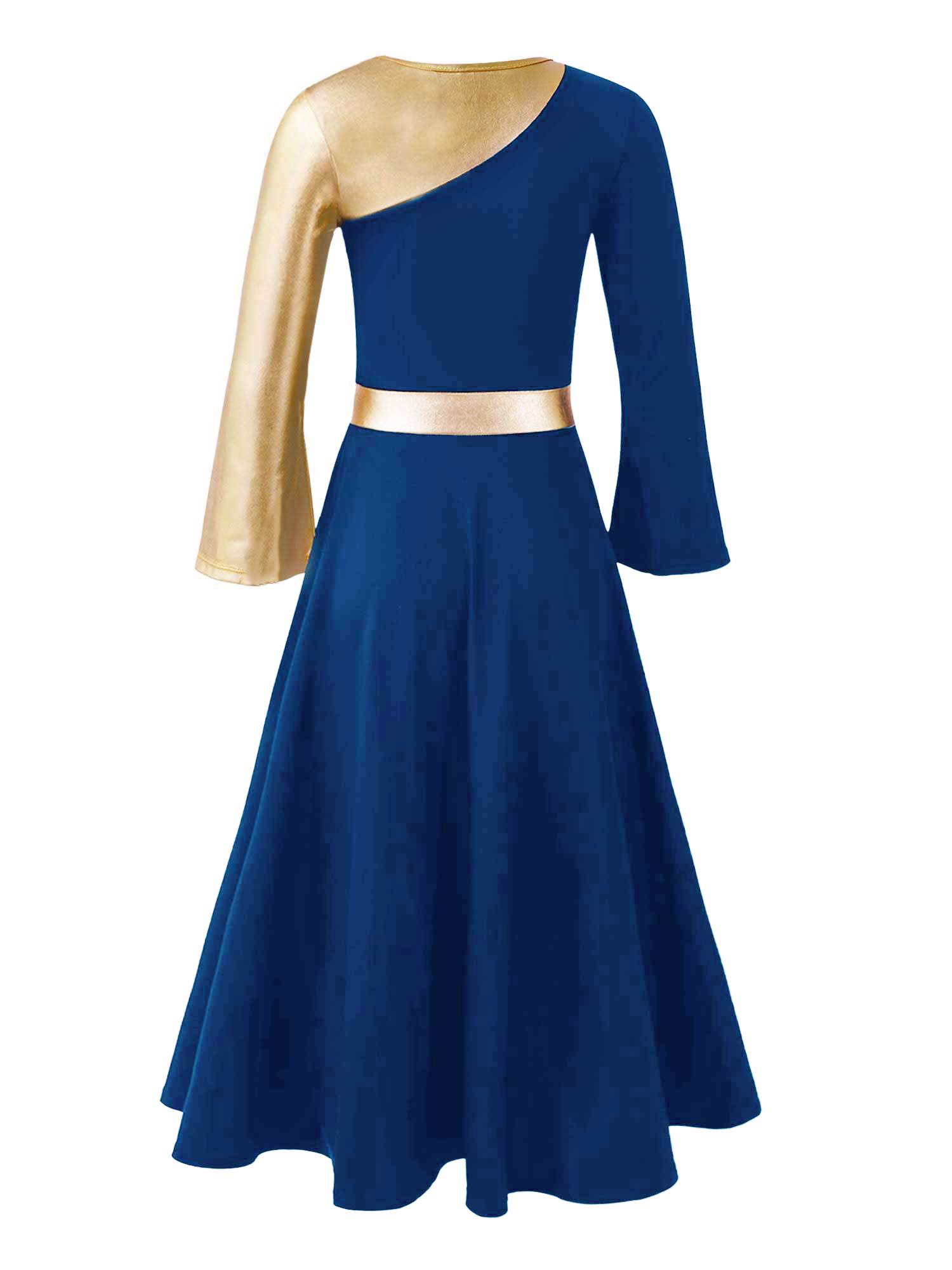 Kids Girls Bell Sleeve Praise Church Worship Dance Loose Midi Dress