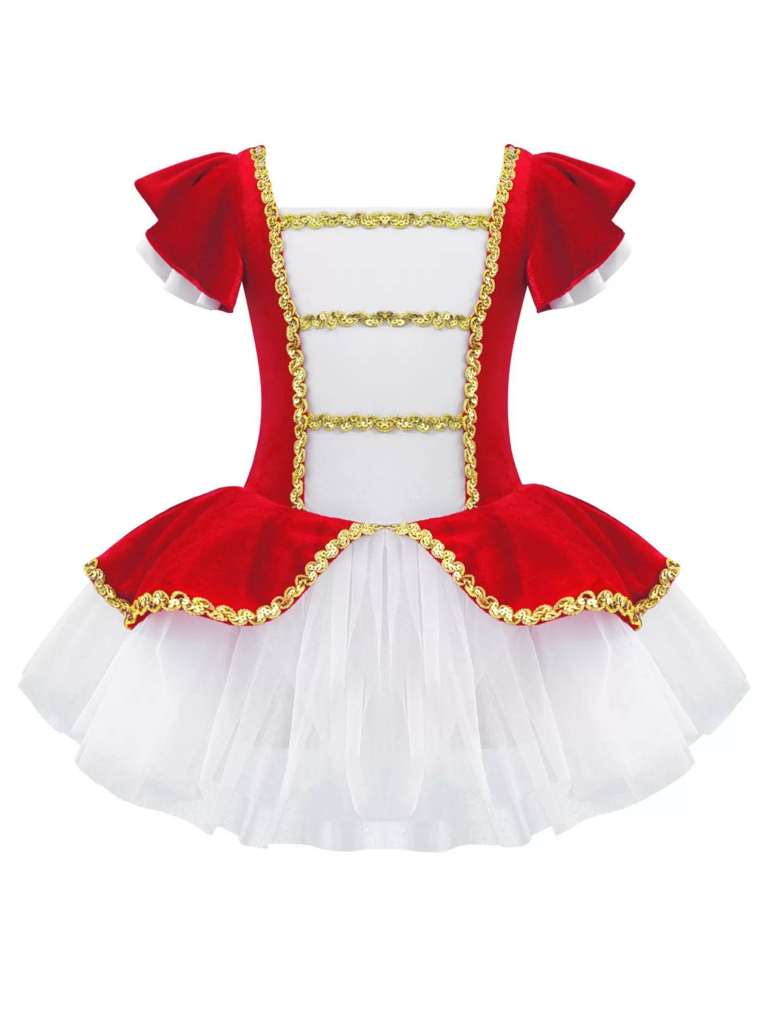 Kids Girls Square Neck Short Sleeves Sequin Leotard Dress