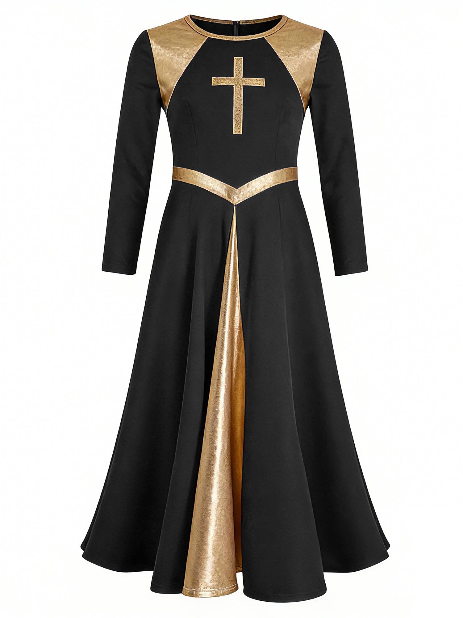 Kids Girls Long Sleeve Cross Pattern Liturgical Praise Dance Dress Choir Robe