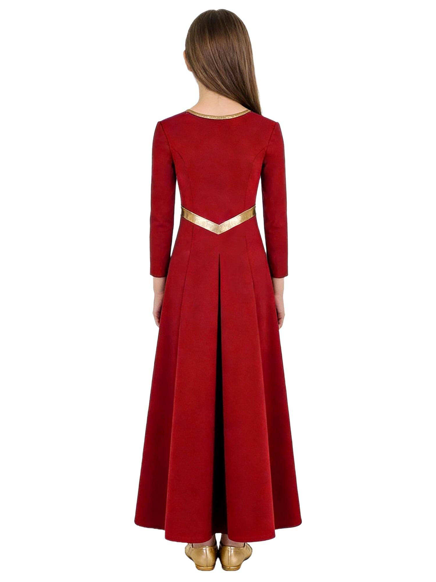 Kids Girls Long Sleeve Cross Pattern Liturgical Praise Dance Dress Choir Robe