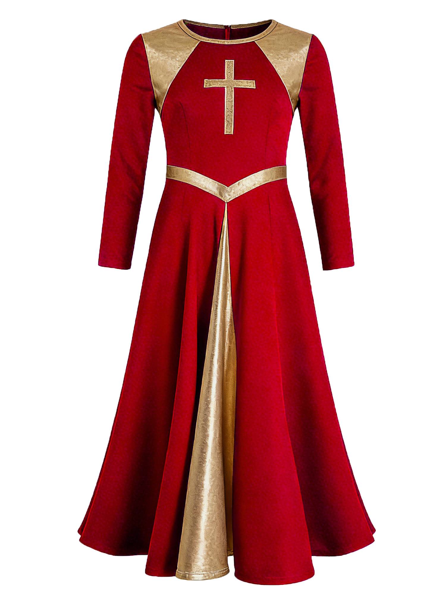 Kids Girls Long Sleeve Cross Pattern Liturgical Praise Dance Dress Choir Robe