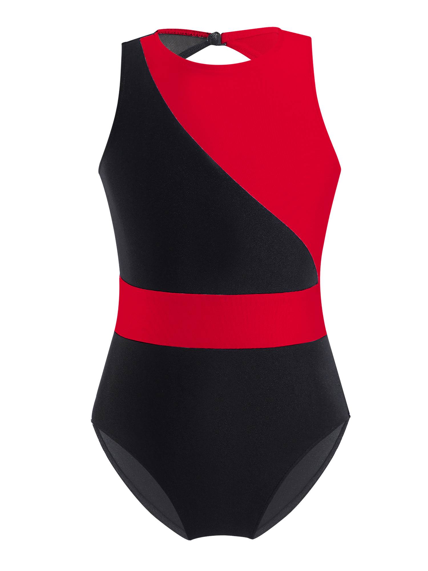 Kids Girls Sleeveless Hollow Back Colorblock Gymnastic Leotards