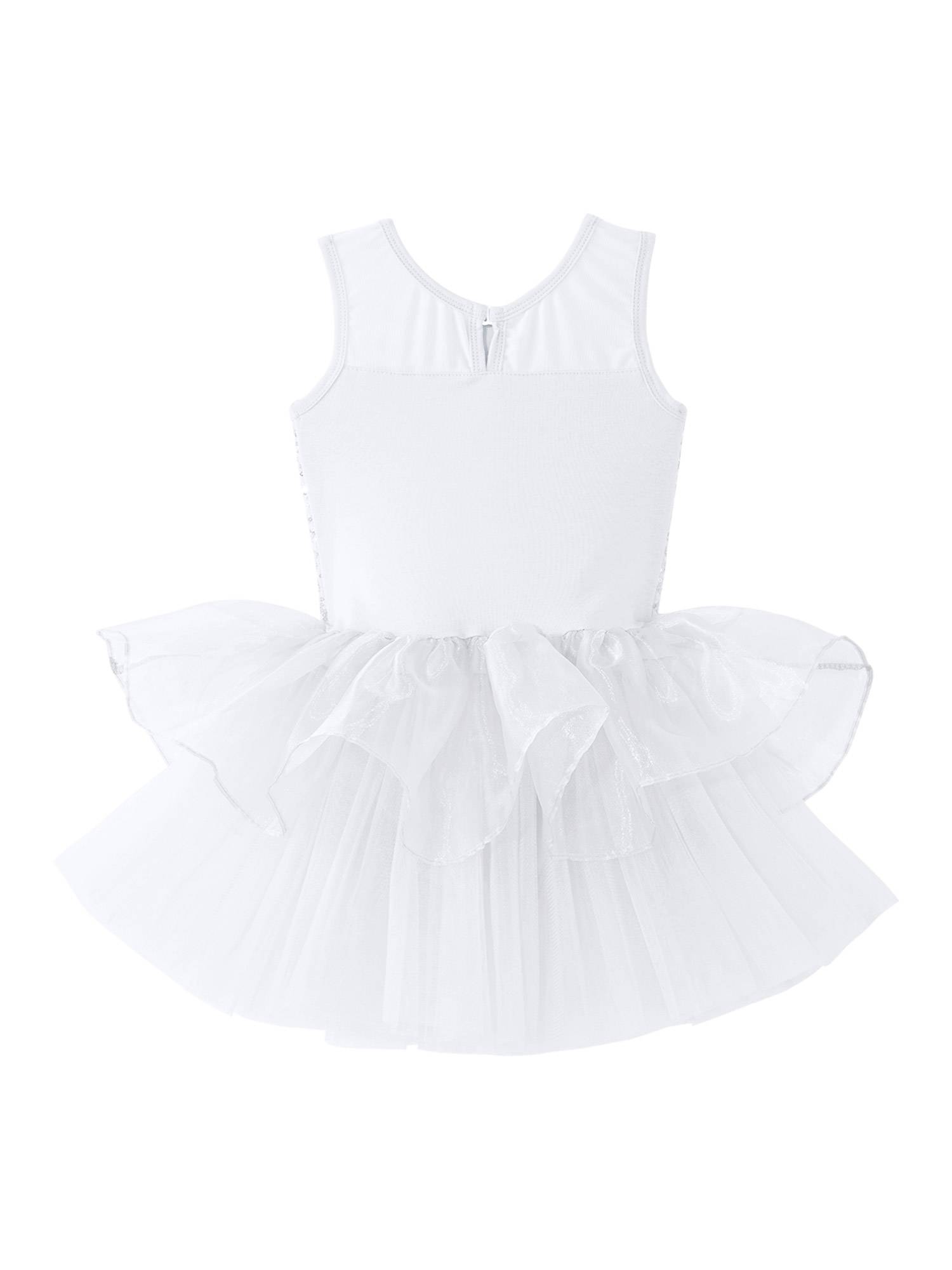 Girls Sleeveless Sequins Ballet Dance Gymnastics Leotard Dress