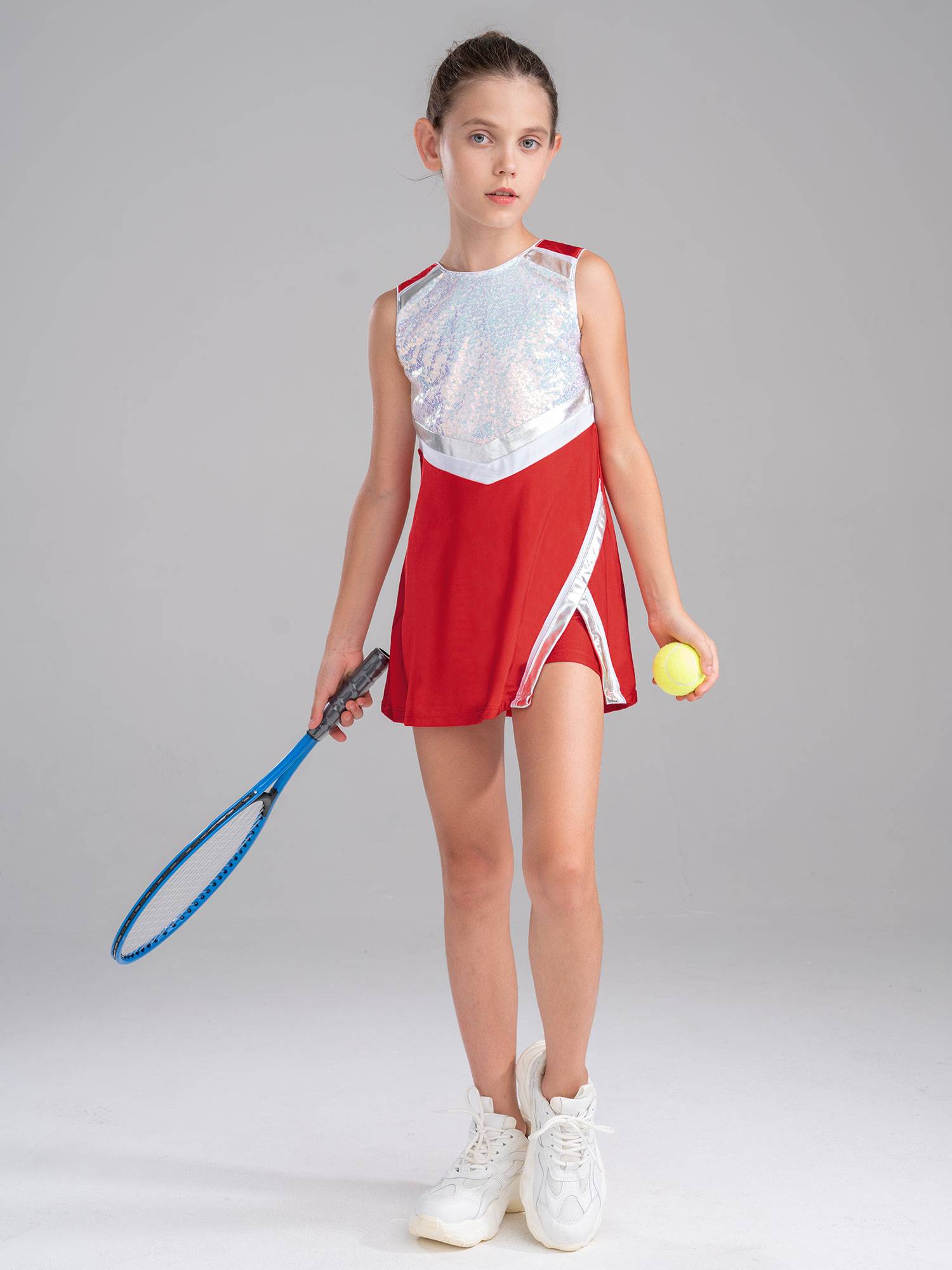 Kids Girls 2Pcs Sleeveless Sequins Sport Dress with Shorts Set