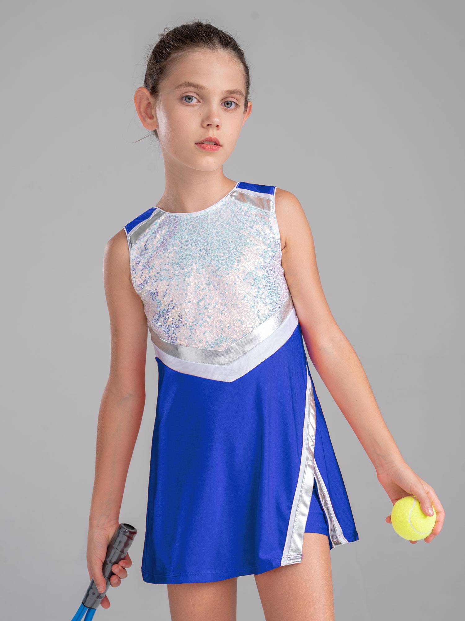 Kids Girls 2Pcs Sleeveless Sequins Sport Dress with Shorts Set