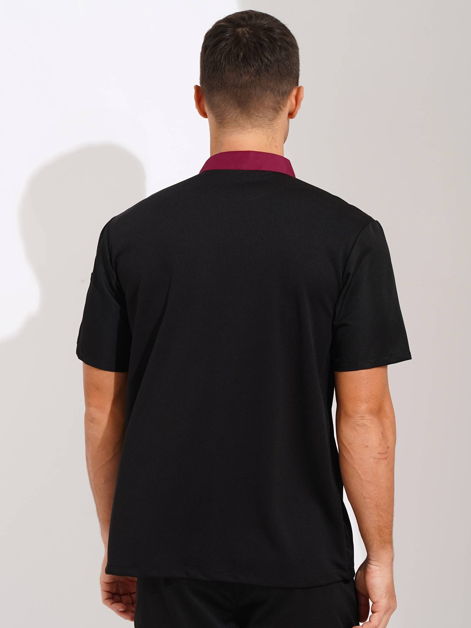 Men Oblique Collar Short Sleeve Chef Shirt