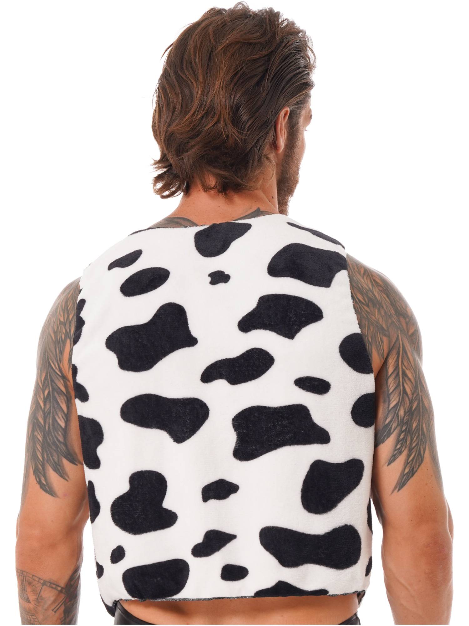 Men V Neck Sleeveless Open Front Cow Printed Flannel Waistcoat