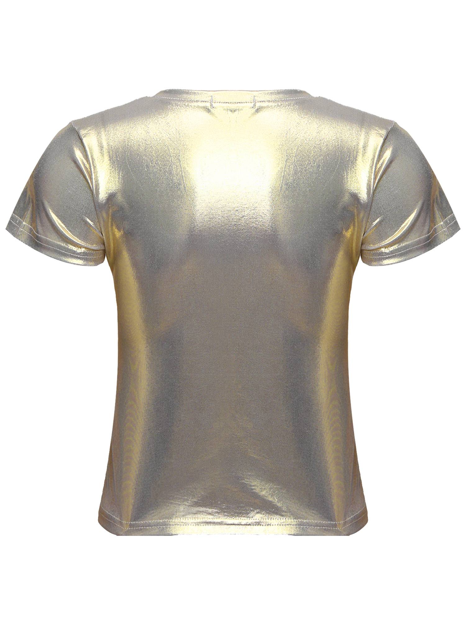Women Metallic Short Sleeve T-shirt for Dance Party