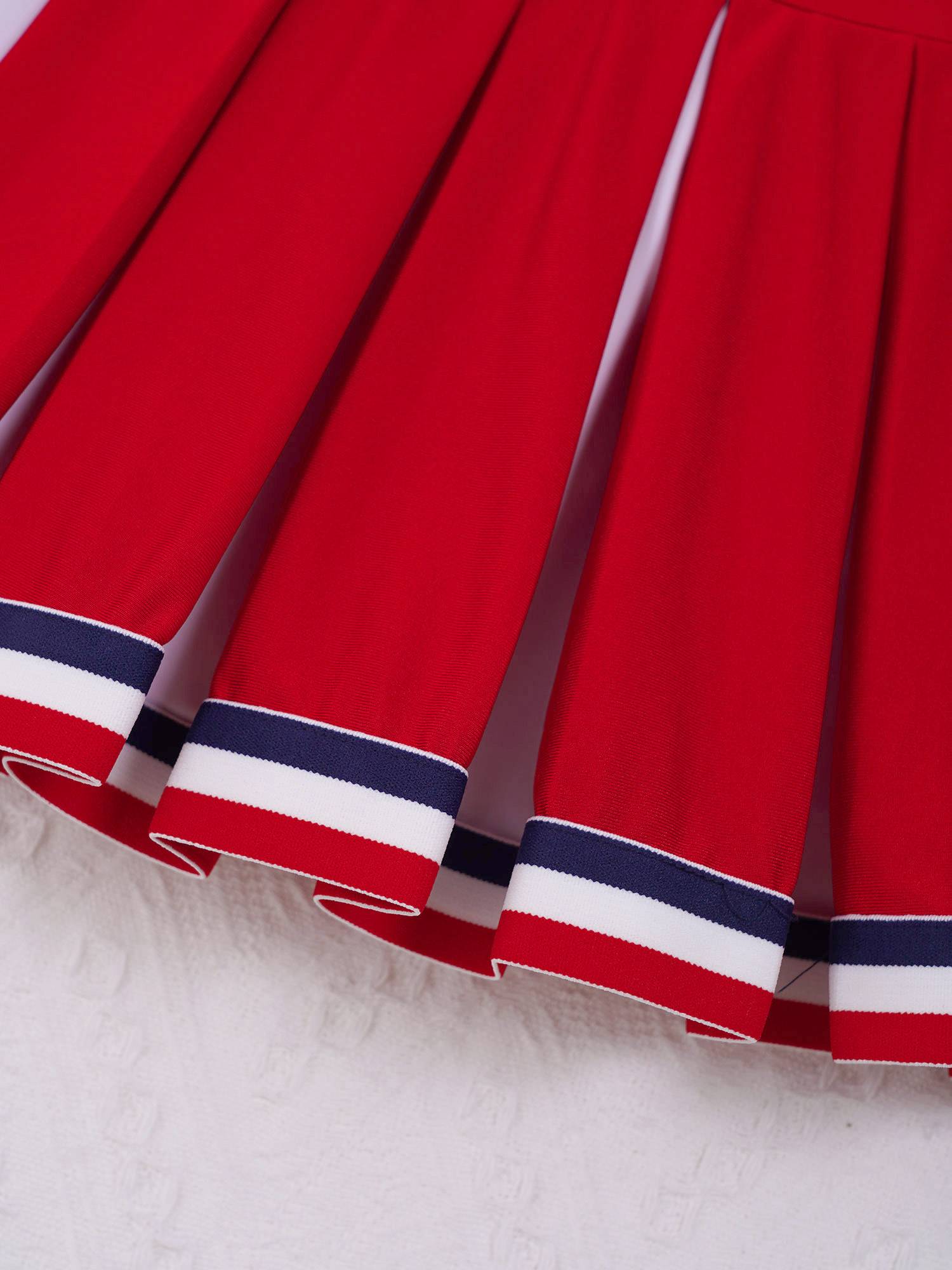 Kids Girls 2pcs V Neck Cheers Print Vest and Pleated Skirt Cheerleading Set