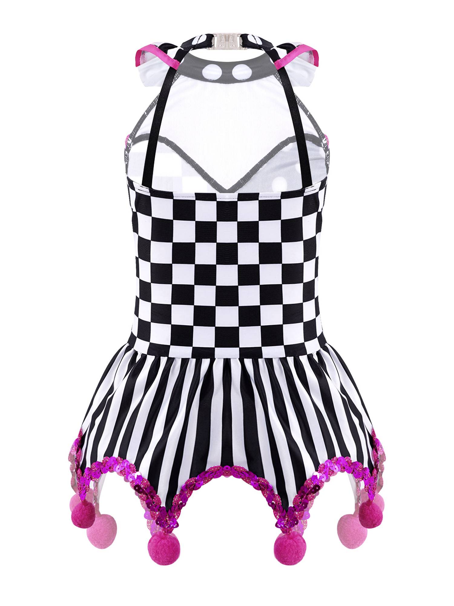 Kids Girls Circus Clown Costume Sleeveless Plaid Polka Dots Dress