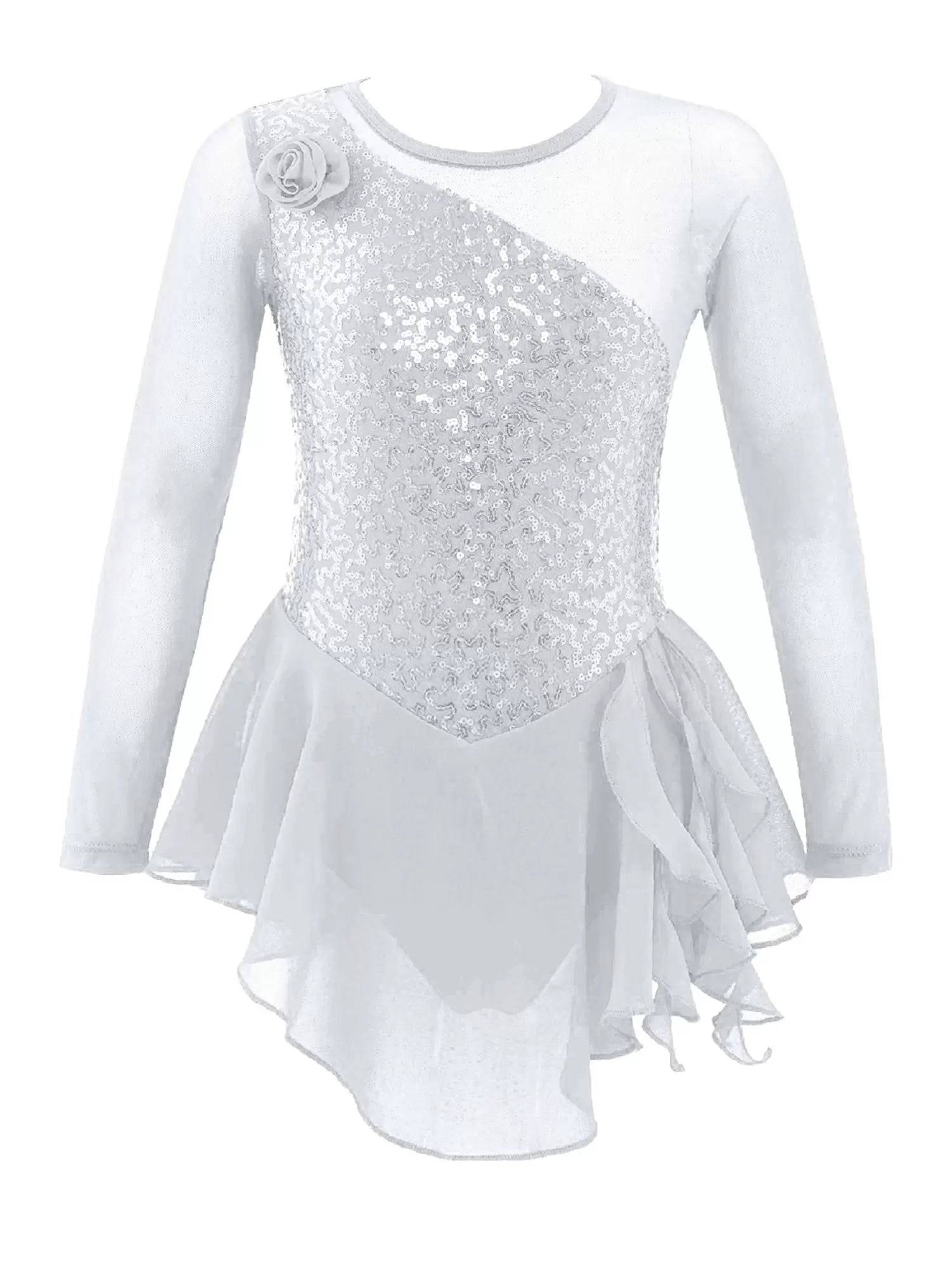 Kids Girls Sequins Hollow Back Ballet Dance Skating Leotard Dress