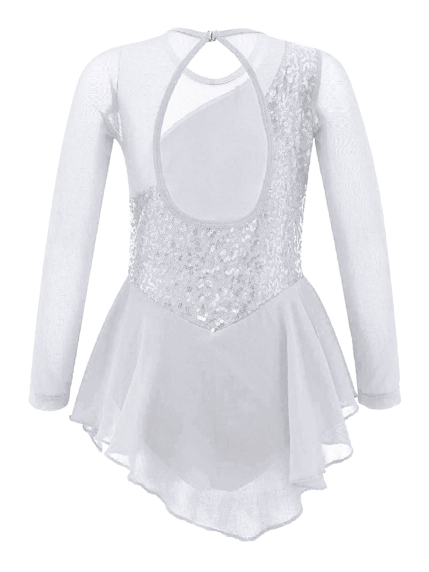 Kids Girls Sequins Hollow Back Ballet Dance Skating Leotard Dress