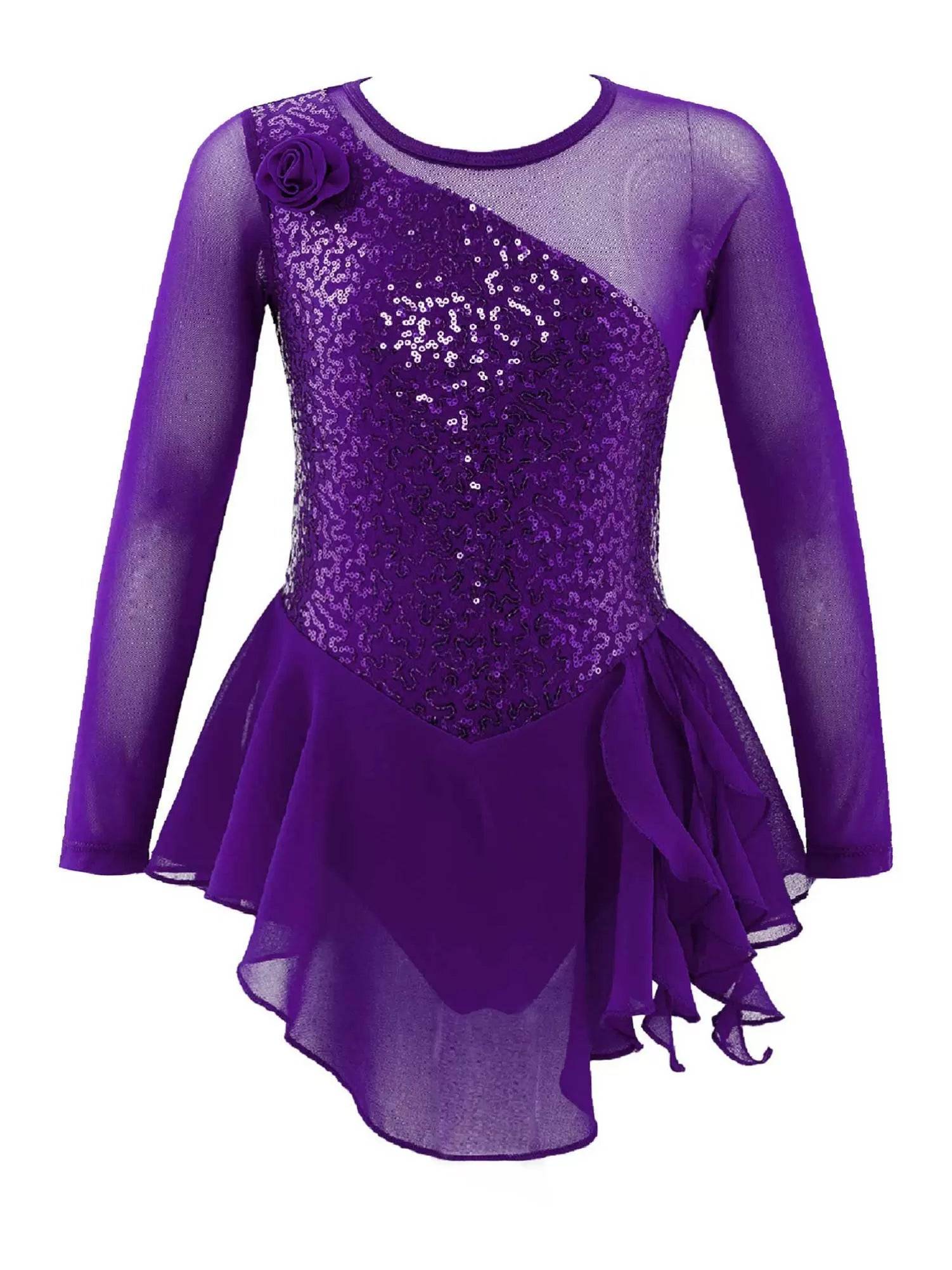 Kids Girls Sequins Hollow Back Ballet Dance Skating Leotard Dress