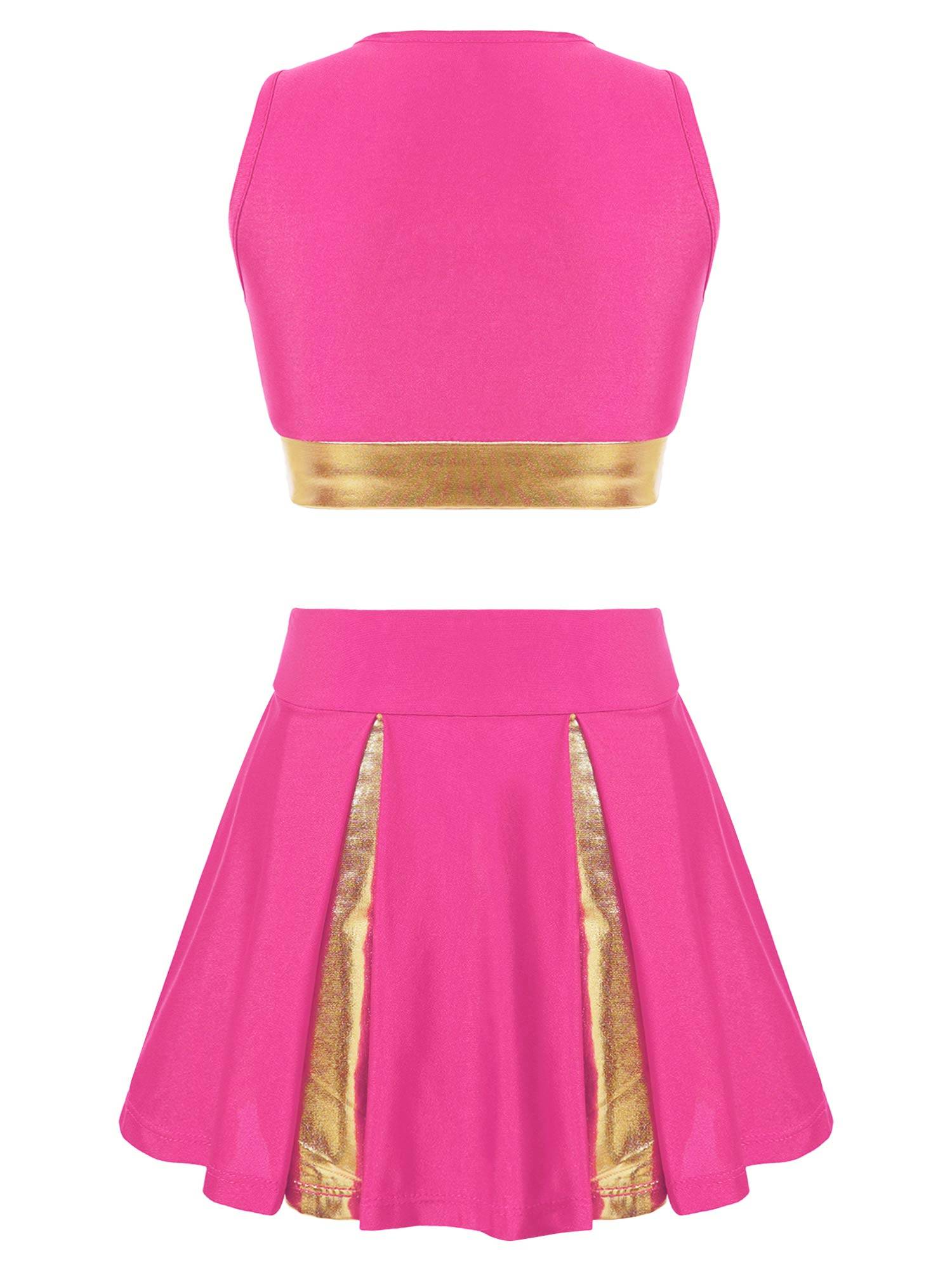 Kids Girls 2pcs Sleeveless Crop Top with Skirt Cheerleading Dance Set