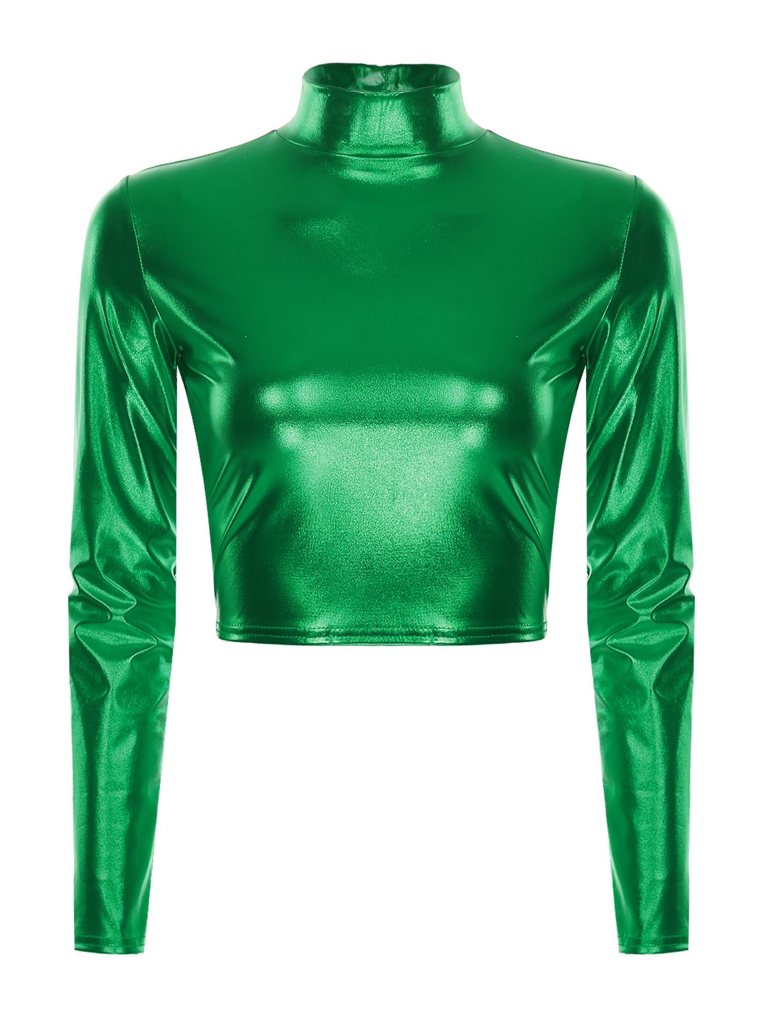 Women Metallic Long Sleeve Solid Color Slim Fit T-shirt For Jazz Dance