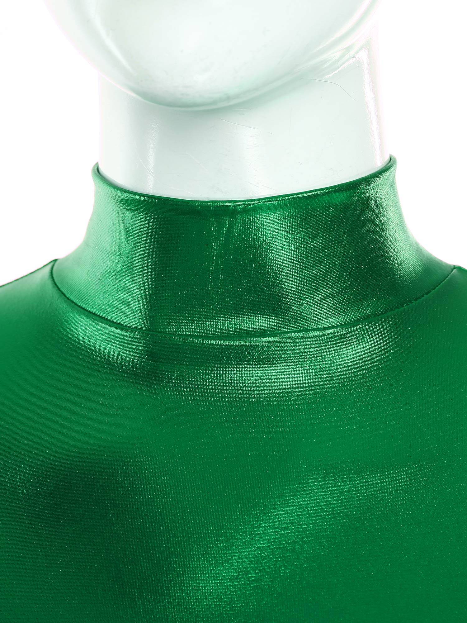 Women Metallic Long Sleeve Solid Color Slim Fit T-shirt For Jazz Dance