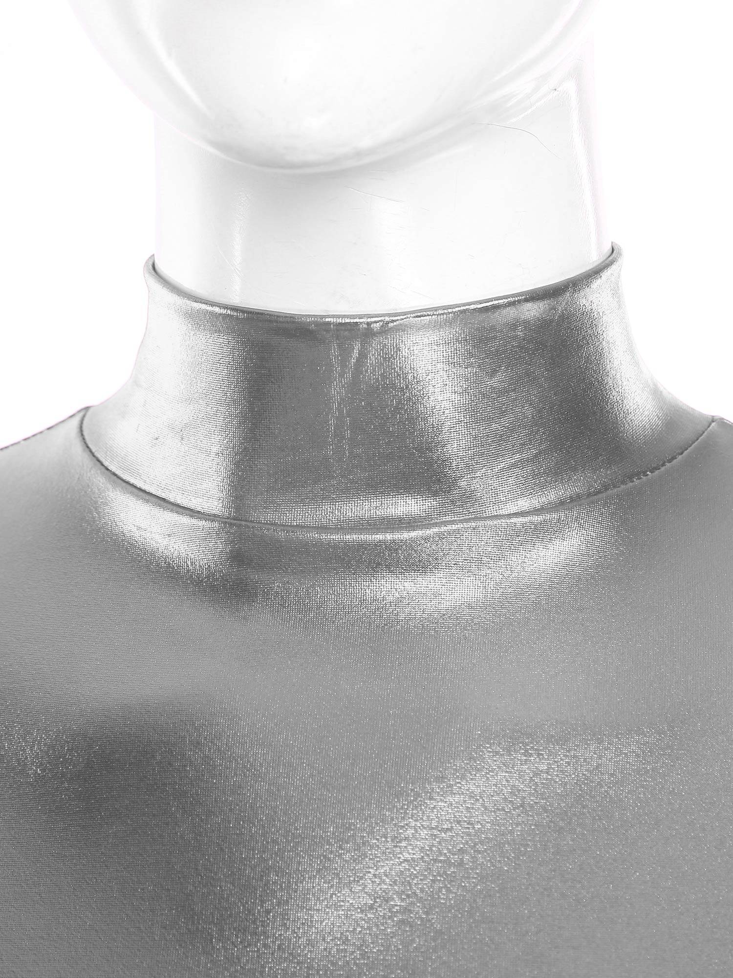 Women Metallic Long Sleeve Solid Color Slim Fit T-shirt For Jazz Dance