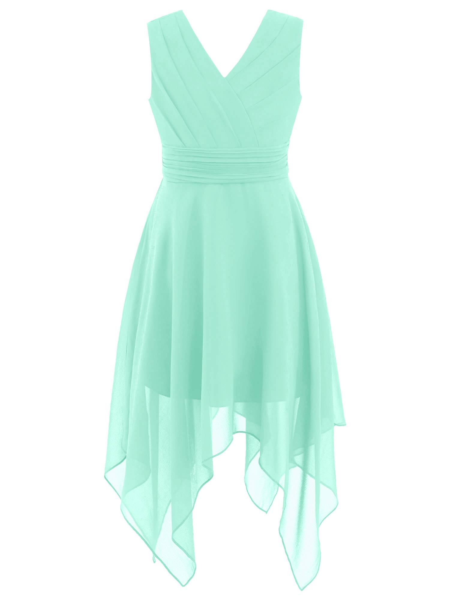 Kids Girls Solid V-Neck Chiffon Flower Girl Dress