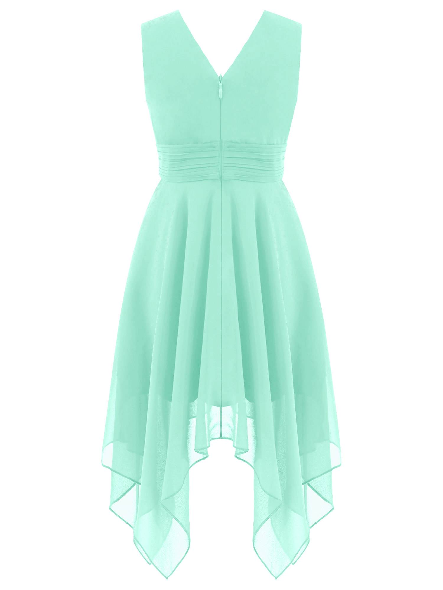 Kids Girls Solid V-Neck Chiffon Flower Girl Dress