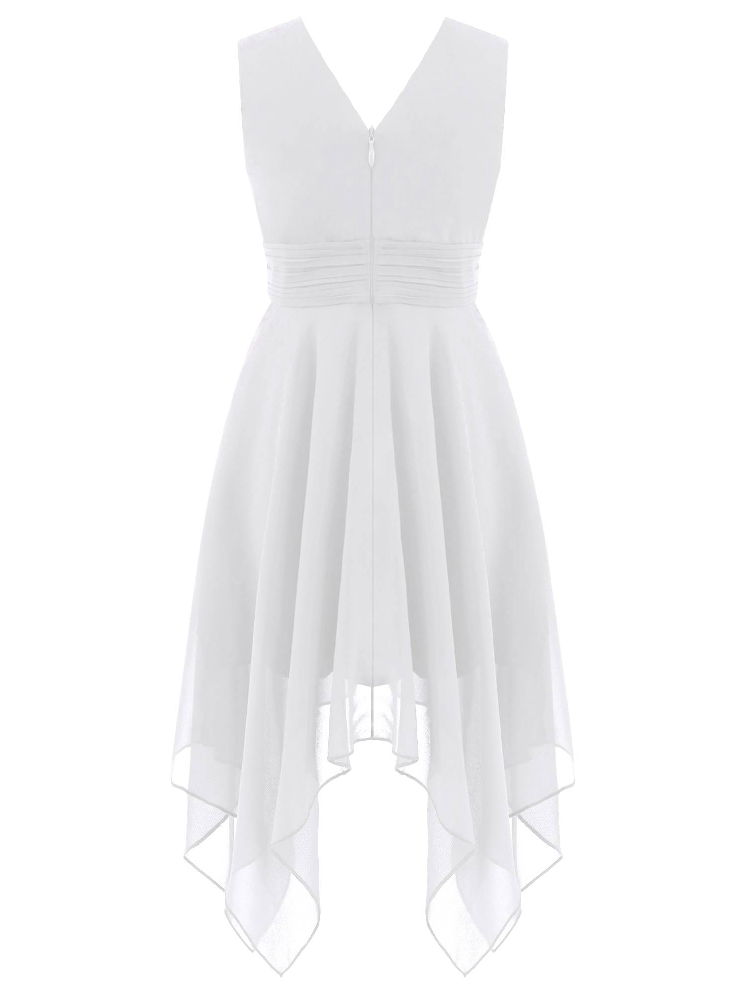 Kids Girls Solid V-Neck Chiffon Flower Girl Dress