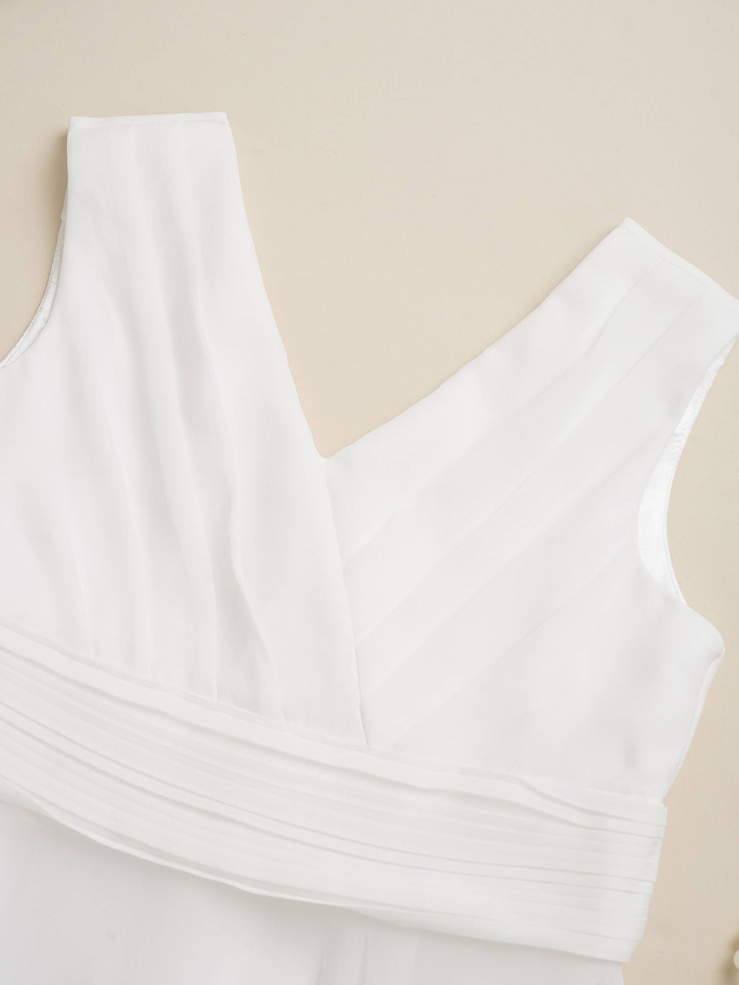 Kids Girls Solid V-Neck Chiffon Flower Girl Dress