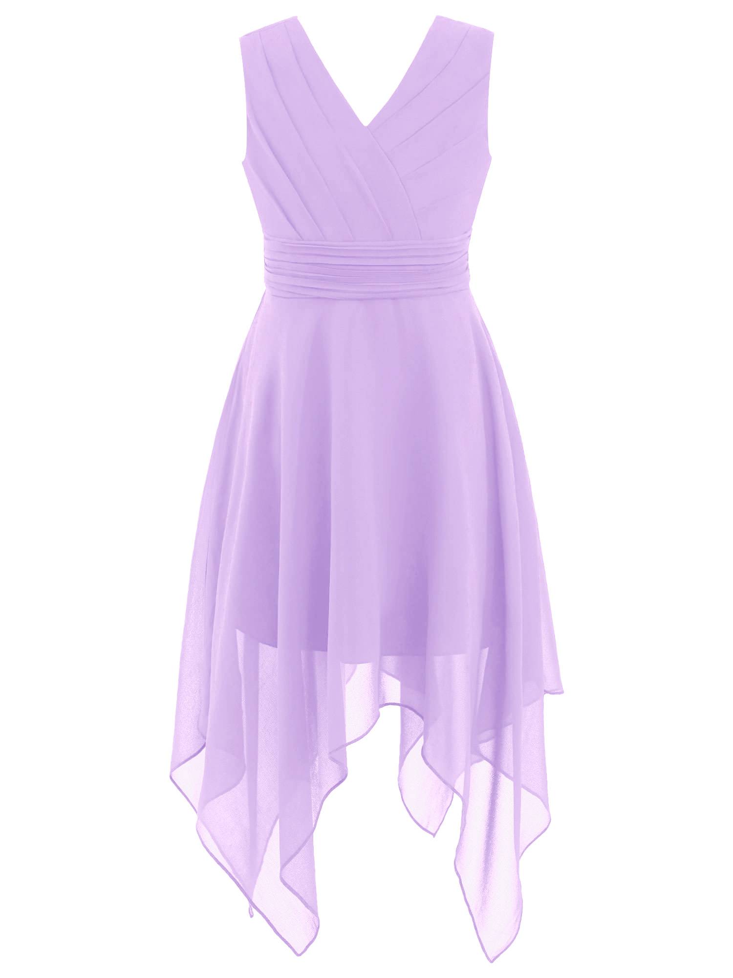 Kids Girls Solid V-Neck Chiffon Flower Girl Dress