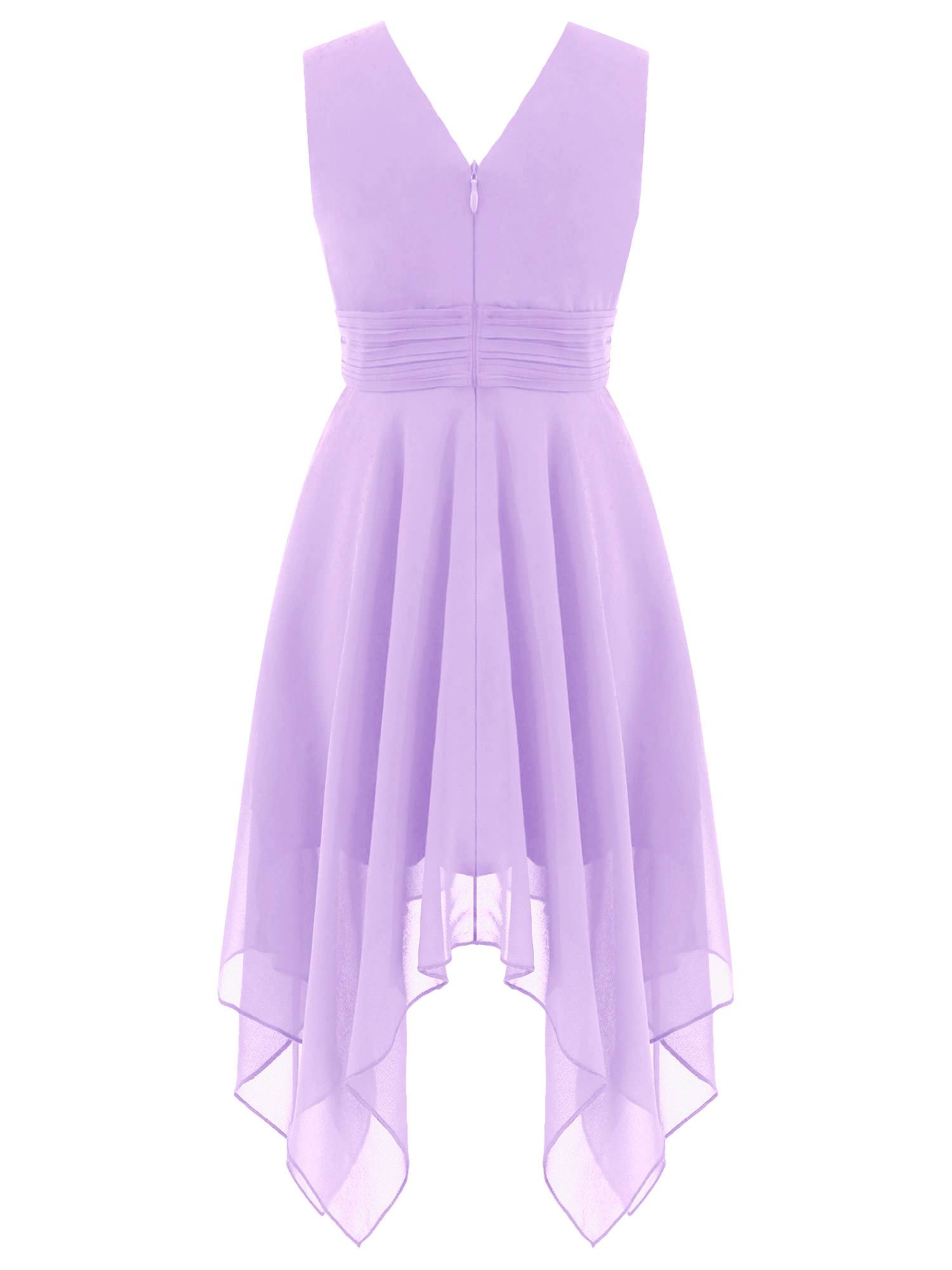 Kids Girls Solid V-Neck Chiffon Flower Girl Dress