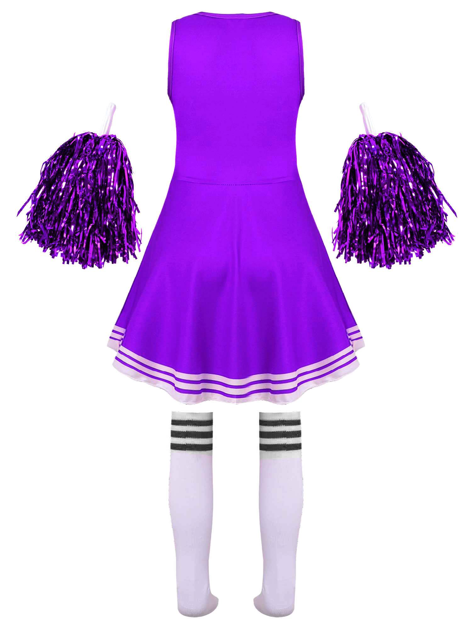 Kids Girls Sleeveless Cheerleading Dance Dress with Flower Balls and Socks