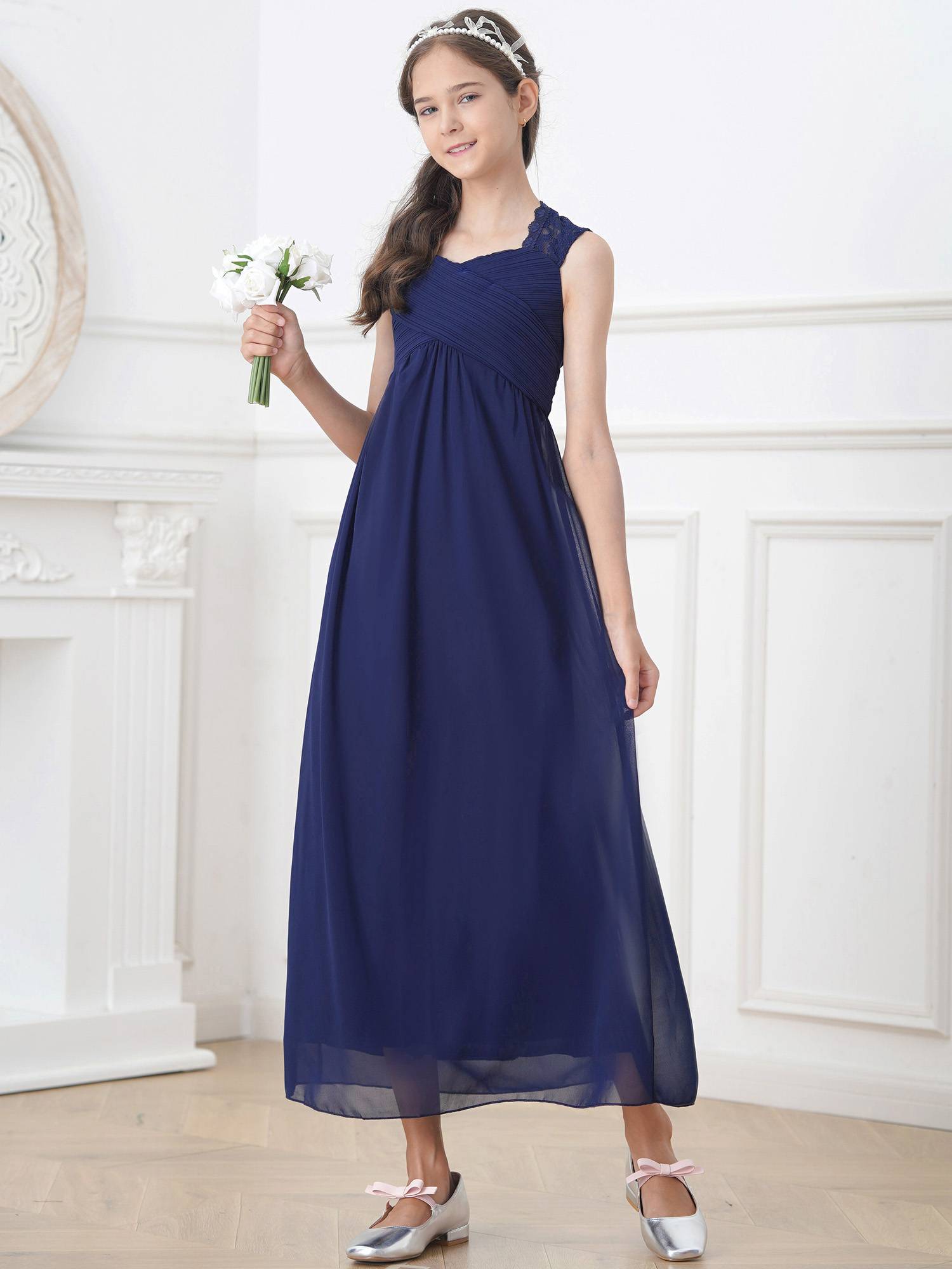 Kids Girls Lace & Chiffon Junior Bridesmaid Dress