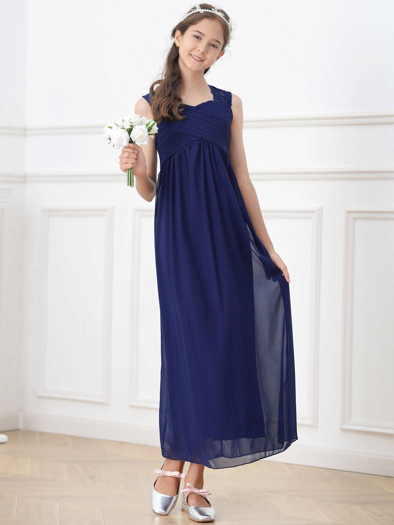 Kids Girls Lace & Chiffon Junior Bridesmaid Dress