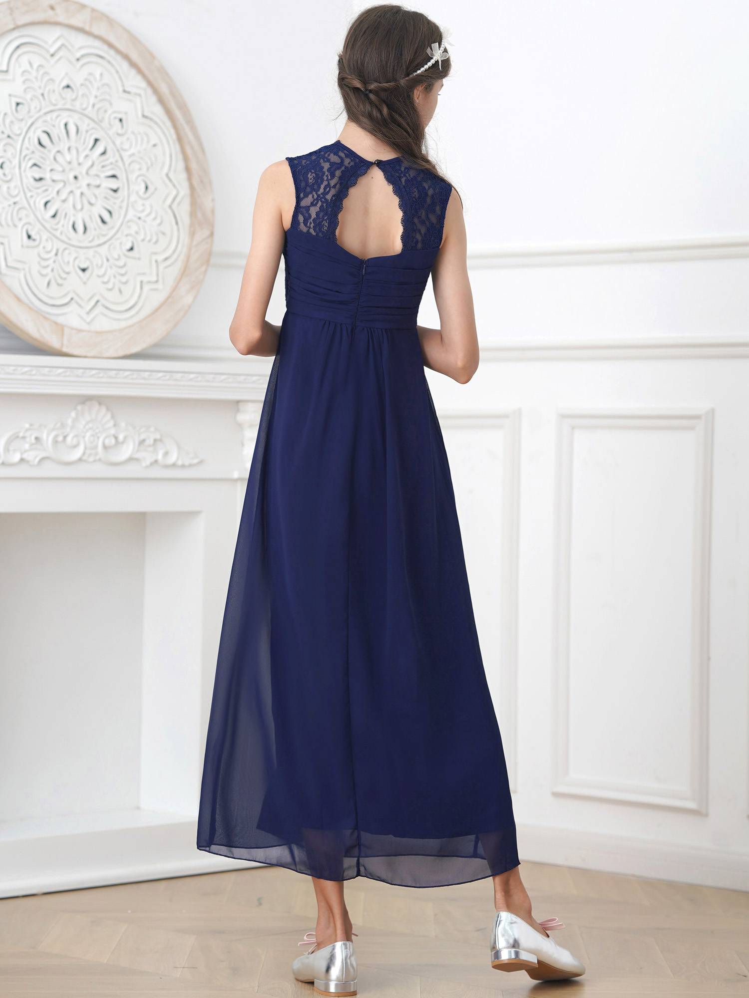 Kids Girls Lace & Chiffon Junior Bridesmaid Dress