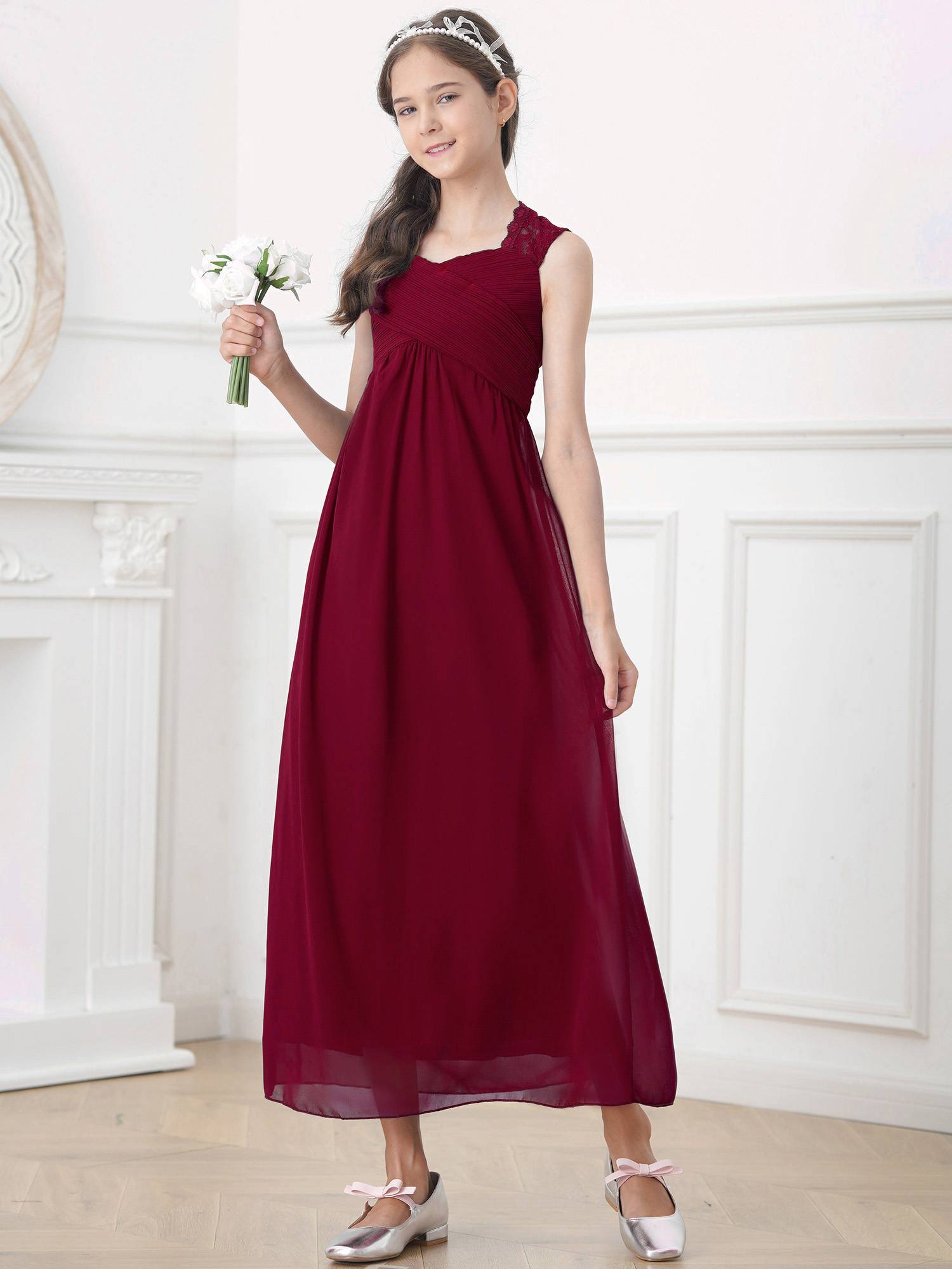 Kids Girls Lace & Chiffon Junior Bridesmaid Dress