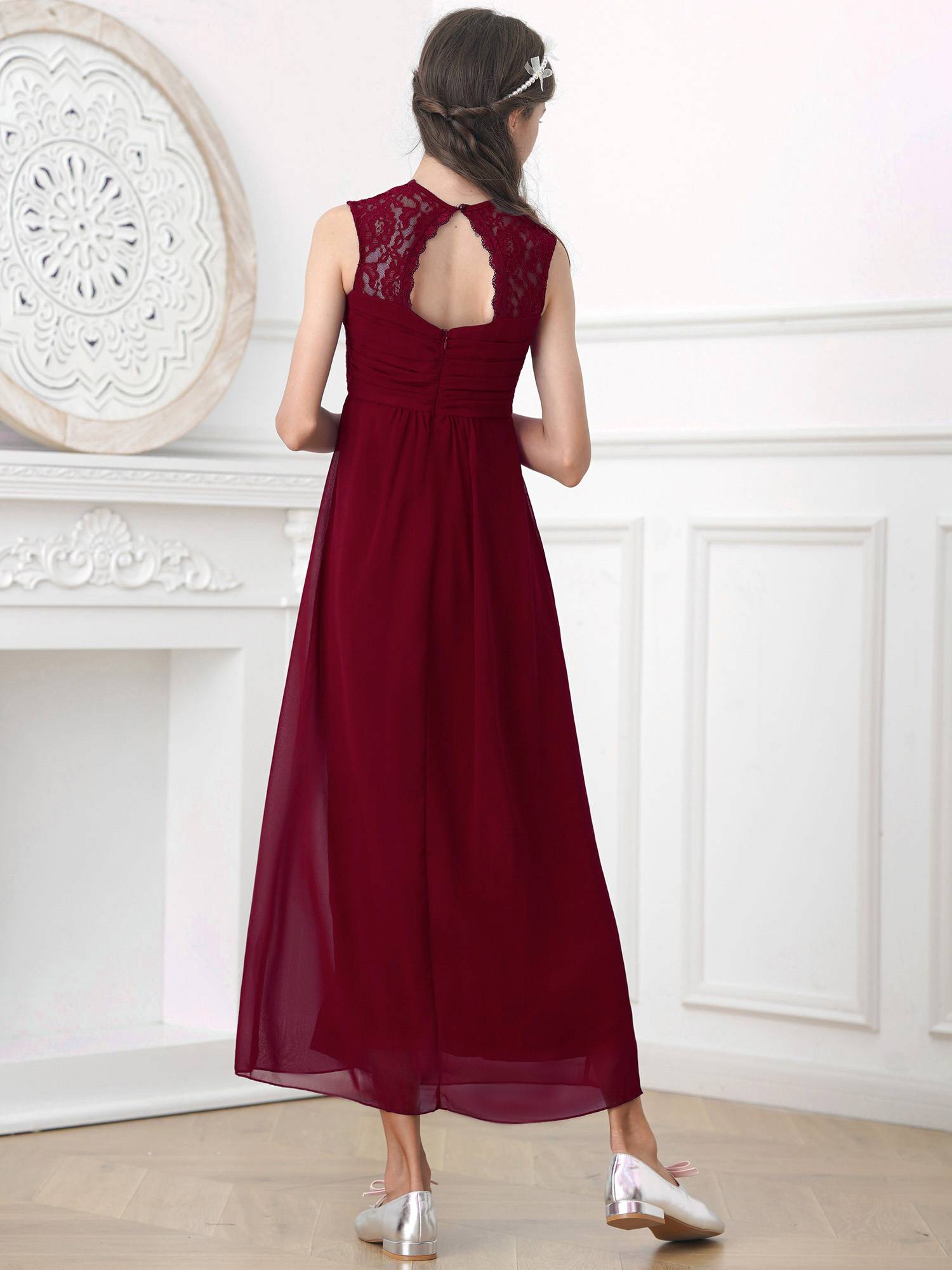 Kids Girls Lace & Chiffon Junior Bridesmaid Dress