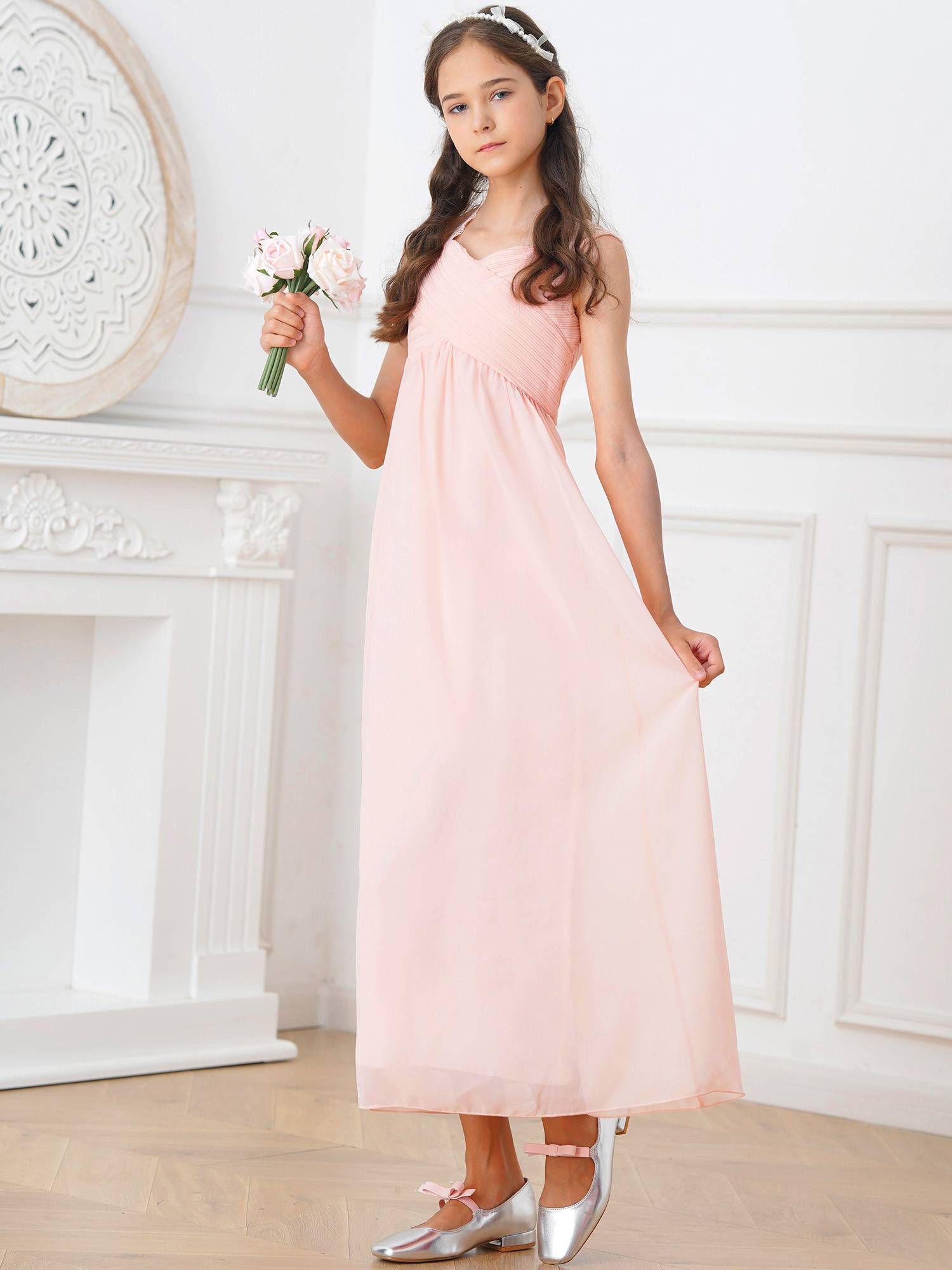 Kids Girls Lace & Chiffon Junior Bridesmaid Dress
