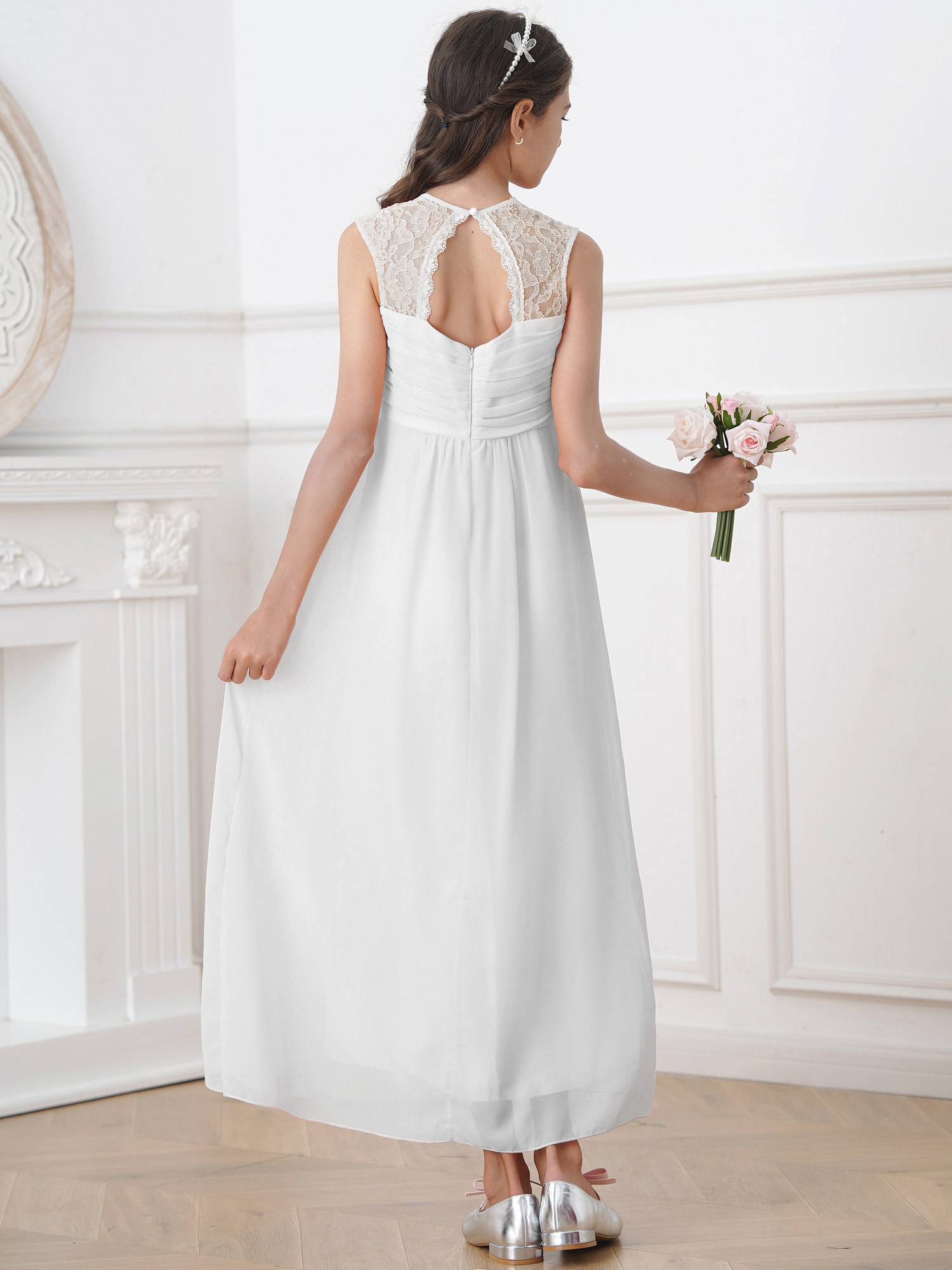 Kids Girls Lace & Chiffon Junior Bridesmaid Dress