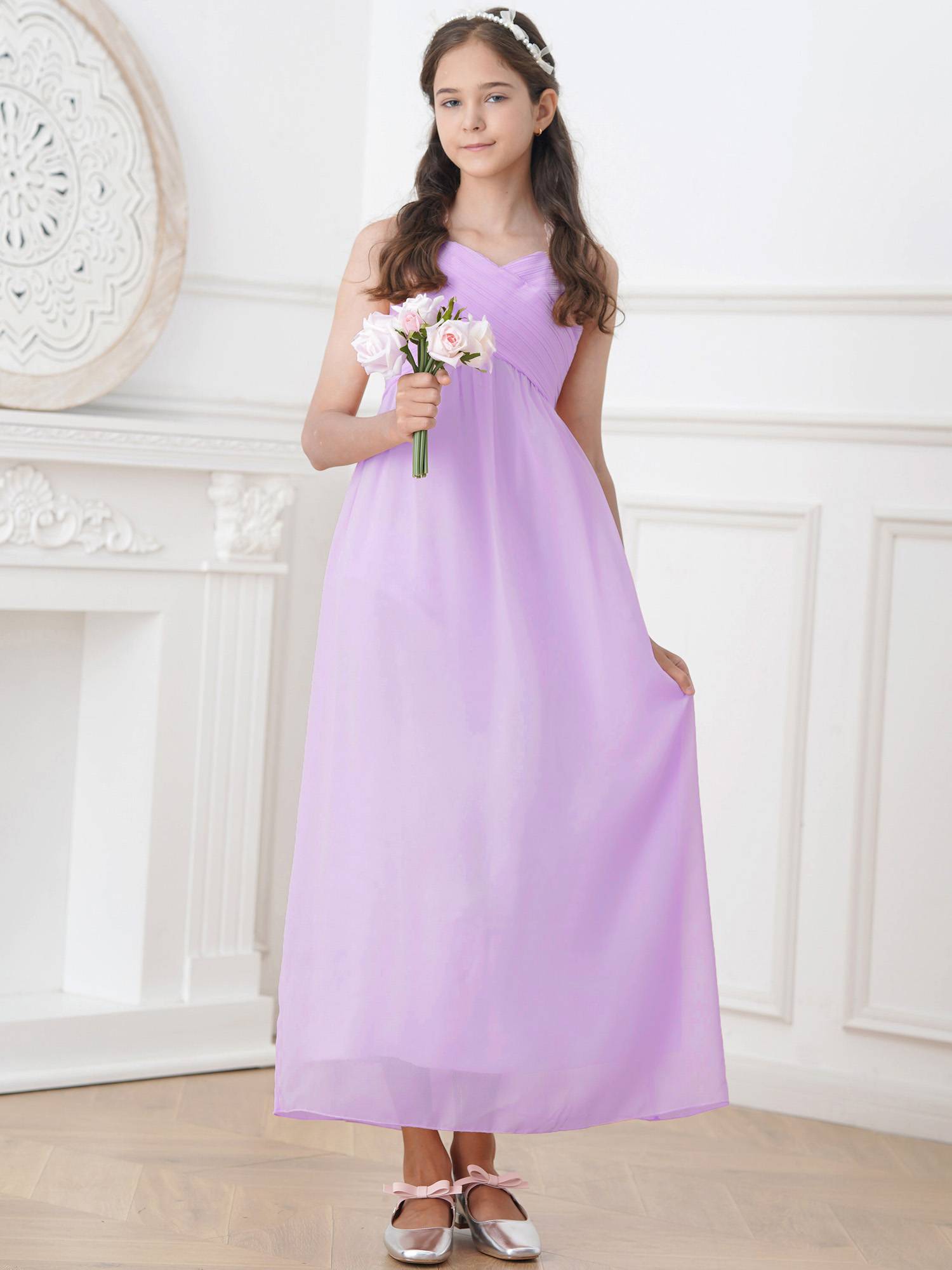 Kids Girls Lace & Chiffon Junior Bridesmaid Dress