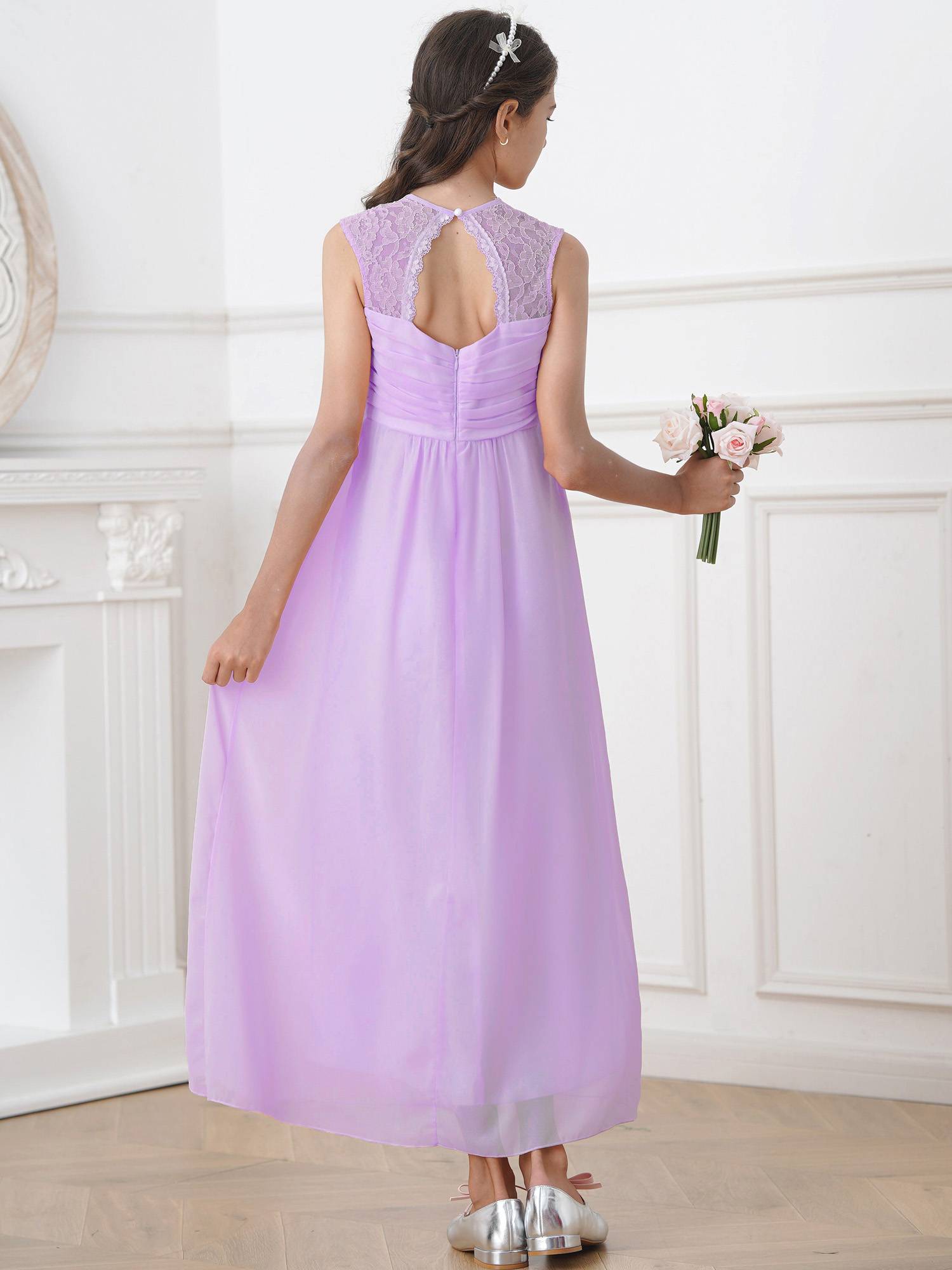 Kids Girls Lace & Chiffon Junior Bridesmaid Dress