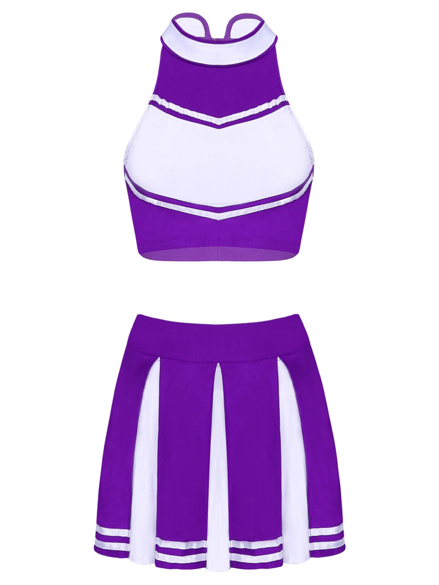 Women 2Pcs Cheerleading Costume Crop Top with Mini Pleated Skirt Set