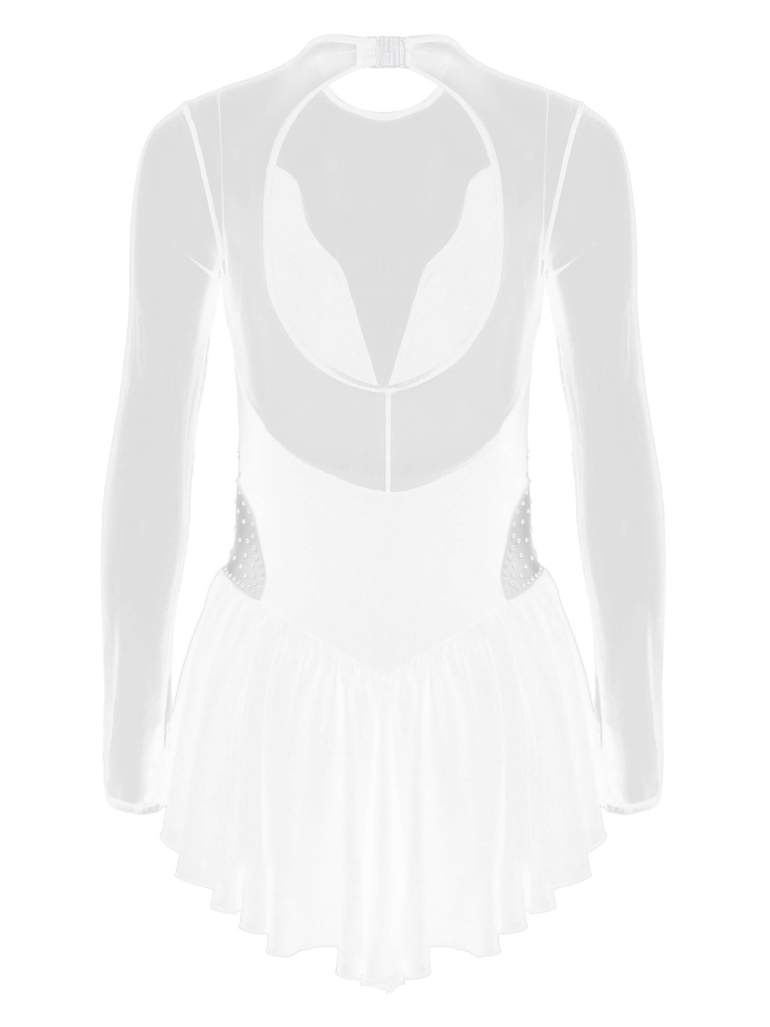 Women Shiny Rhinestone Ruffle Skirted Figure Skating Leotard Dress