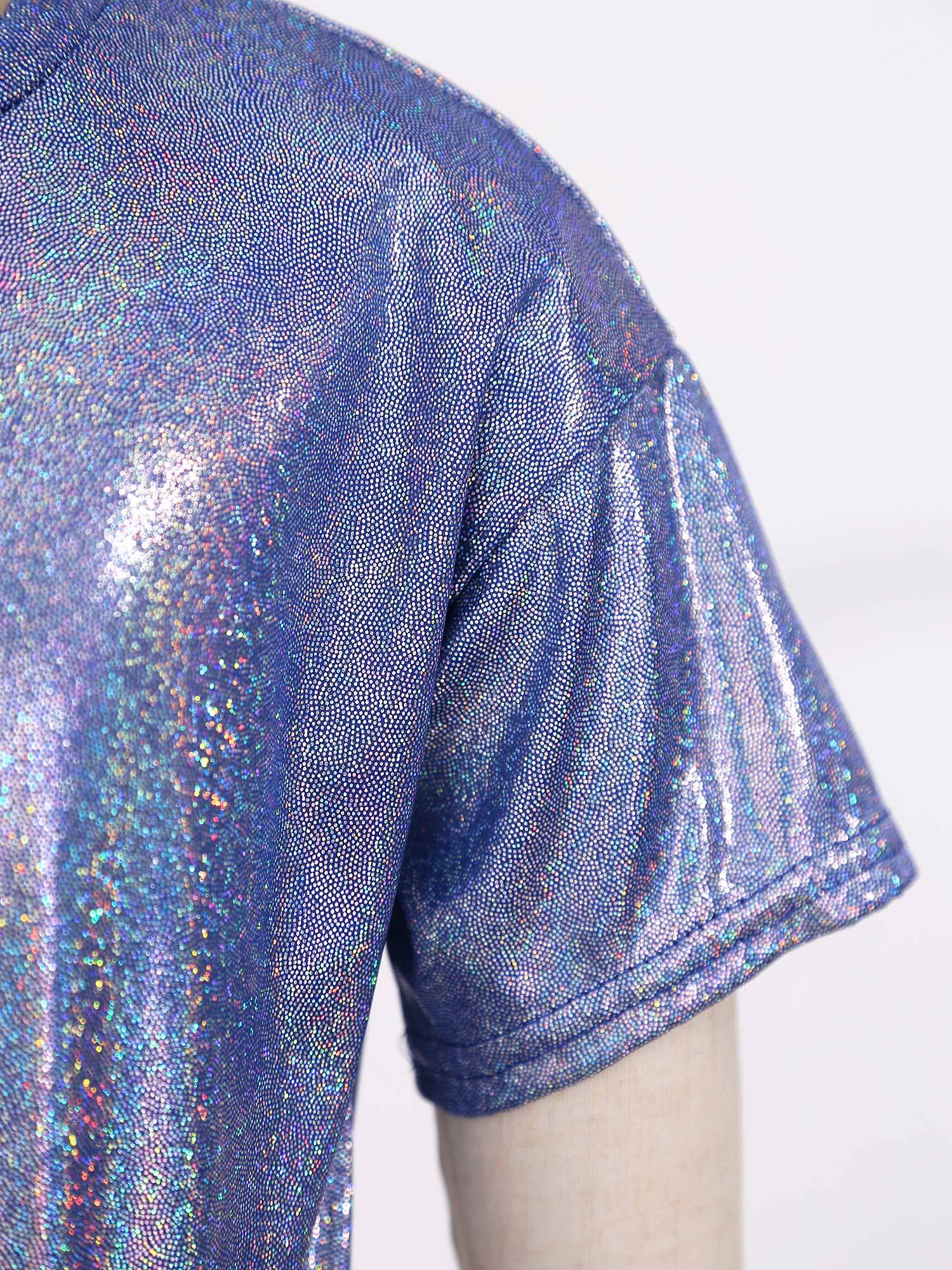 Kids Girls and Boys Short Sleeve Metallic Shiny Jazz Dance T-shirt