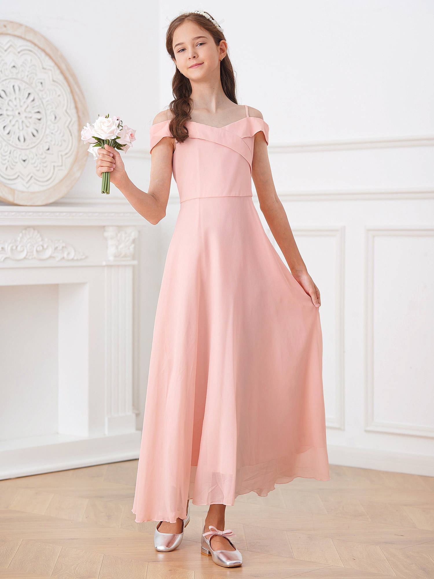 Kids Girls Chiffon Off-Shoulder Maxi Party Dress