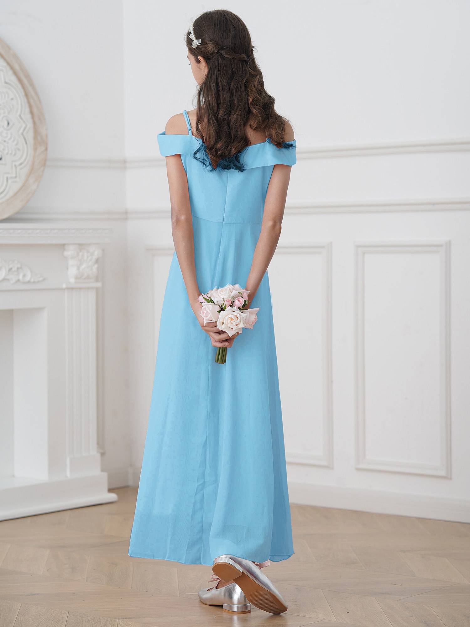 Kids Girls Chiffon Off-Shoulder Maxi Party Dress