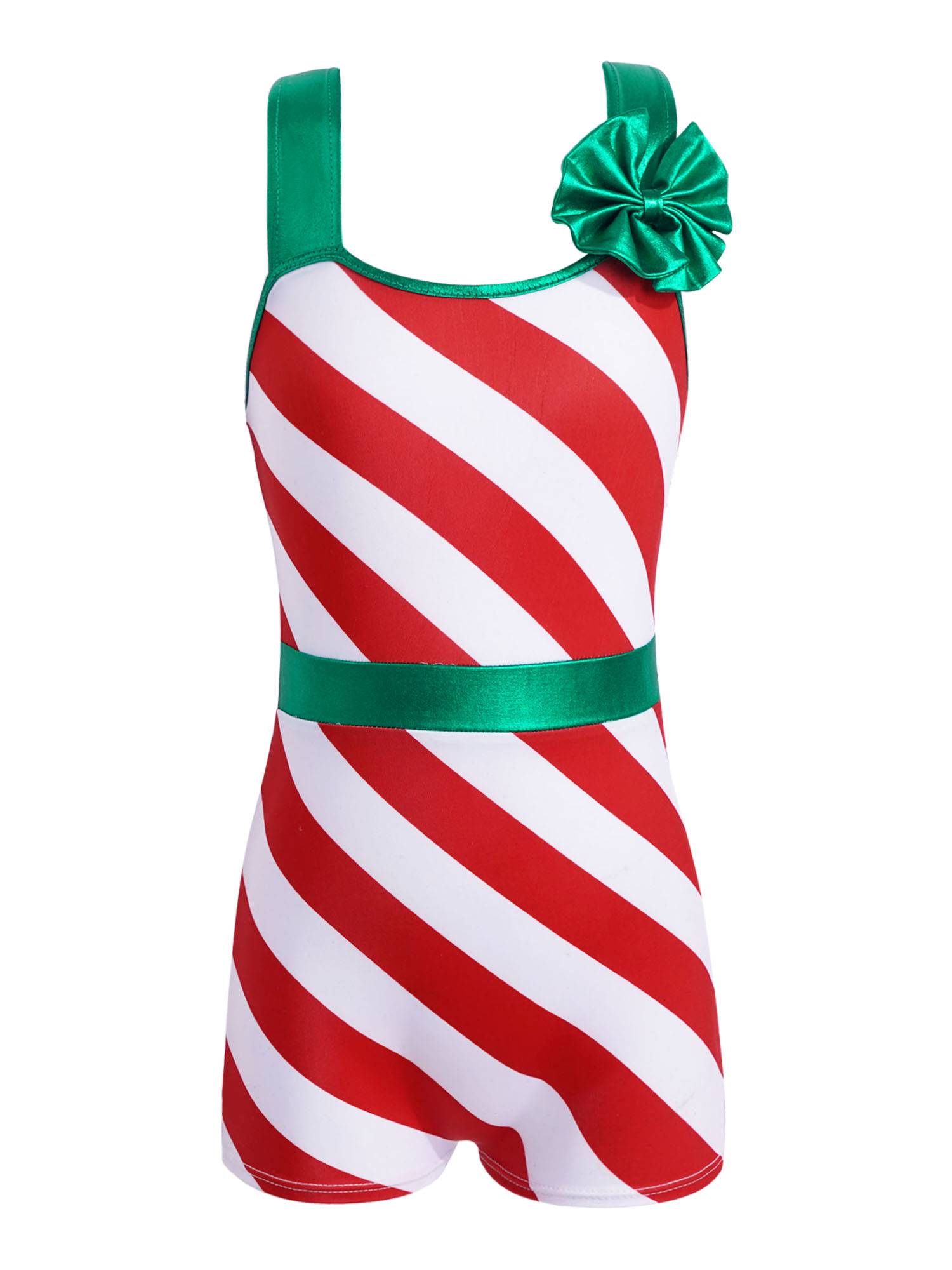 Kids Girls Christmas Sleeveless Stripes Print High Waist Tank Jumpsuit