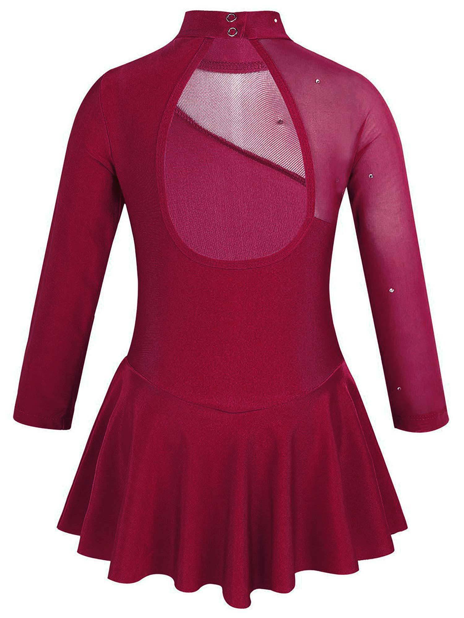 Kids Girls Long Sleeves Tulle Ice Skating Roller Skating Leotard Dress