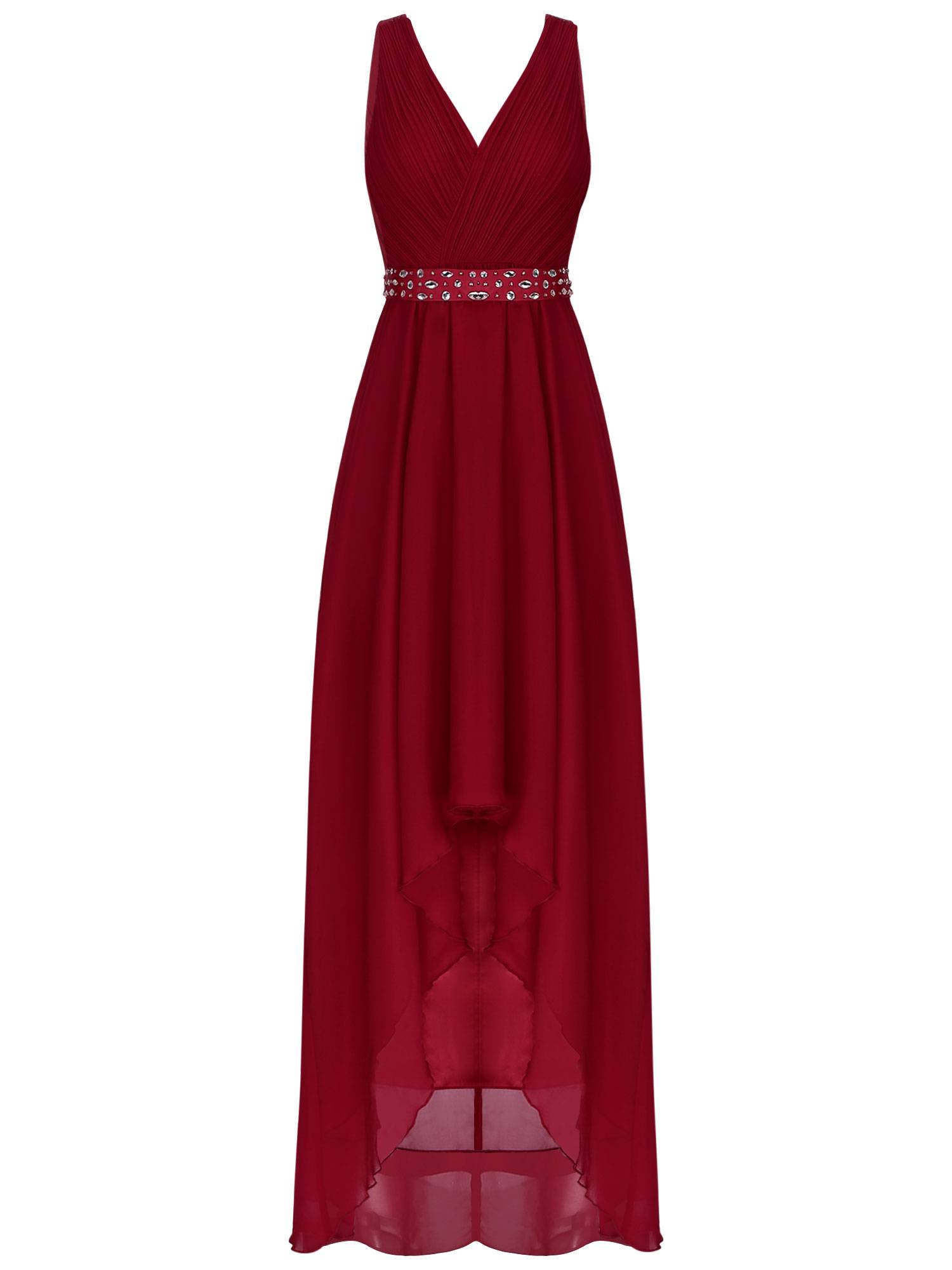 Women Solid Chiffon A-Line Hi-Lo Hem Bridesmaid Maxi Dress